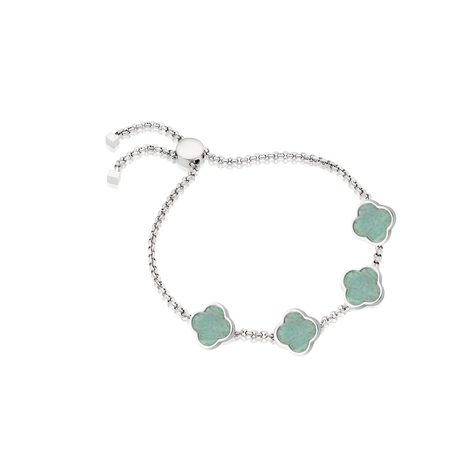 Amazonite Clover Custom Name Bracelet (Silver) - Image 11