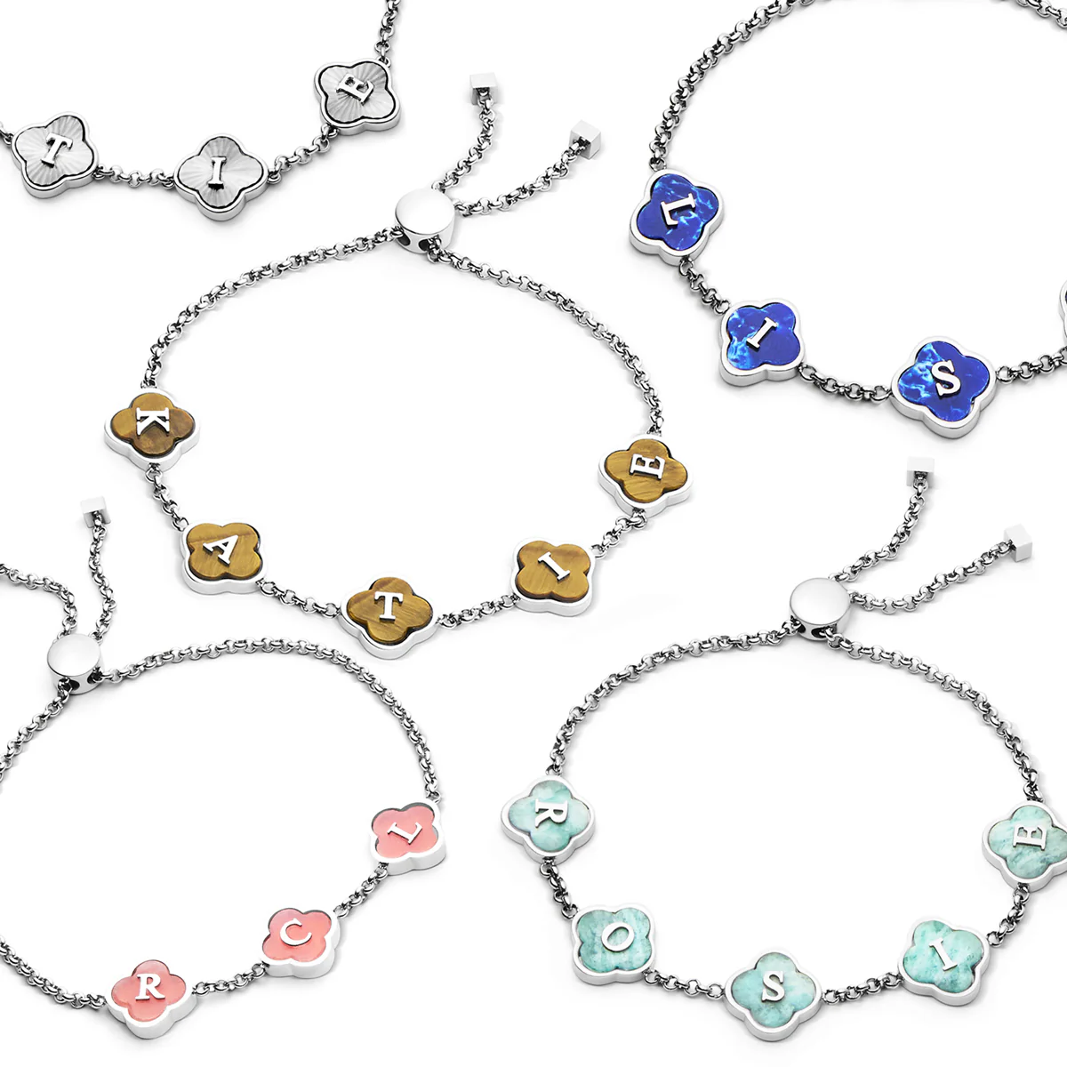 Amazonite Clover Custom Name Bracelet (Silver) - Image 5