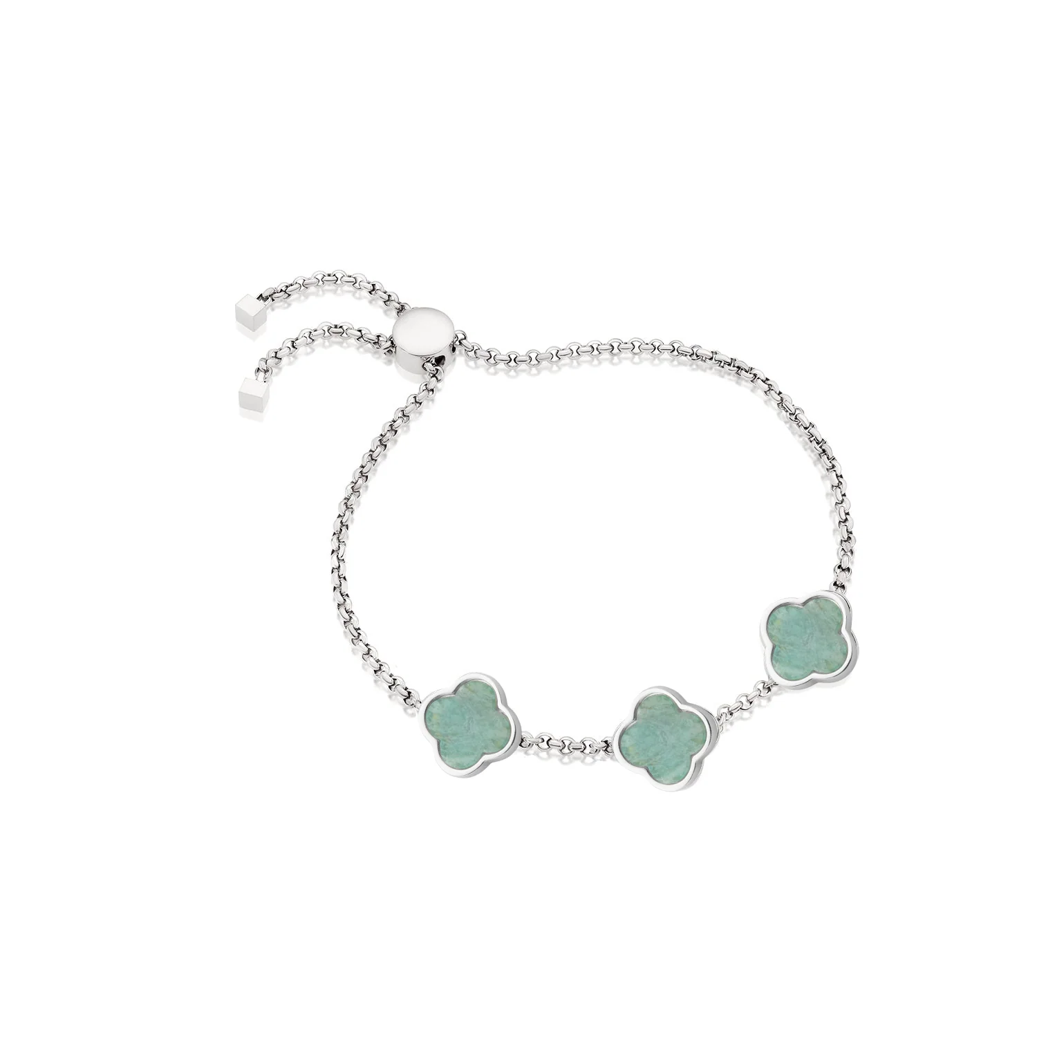 Amazonite Clover Custom Name Bracelet (Silver) - Image 9