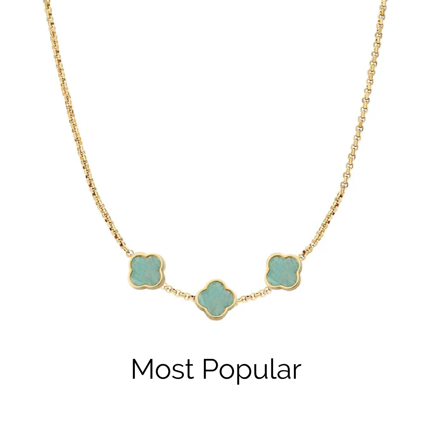 Amazonite Clover Custom Name Necklace (Gold) - Image 17