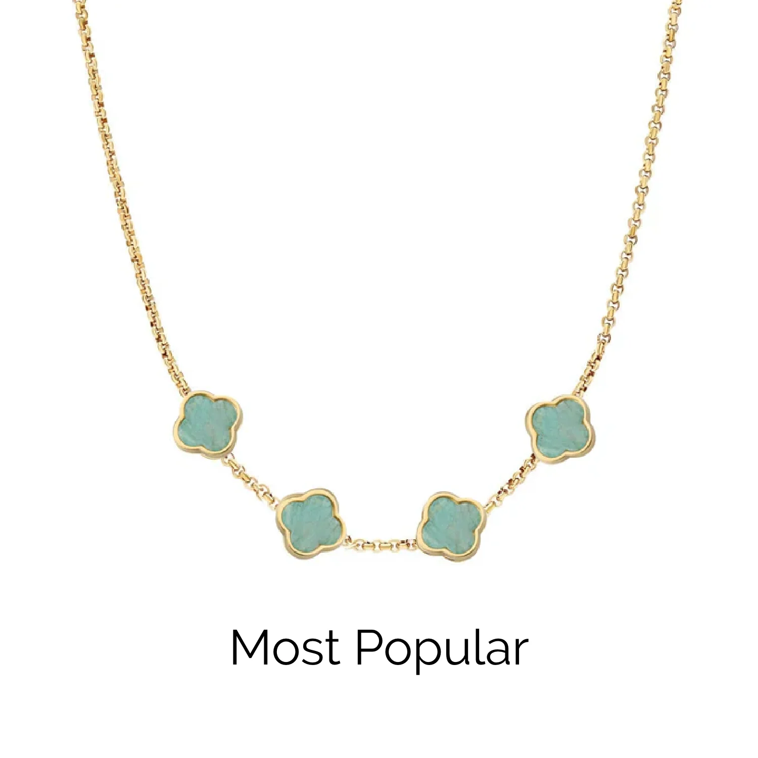 Amazonite Clover Custom Name Necklace (Gold) - Image 18