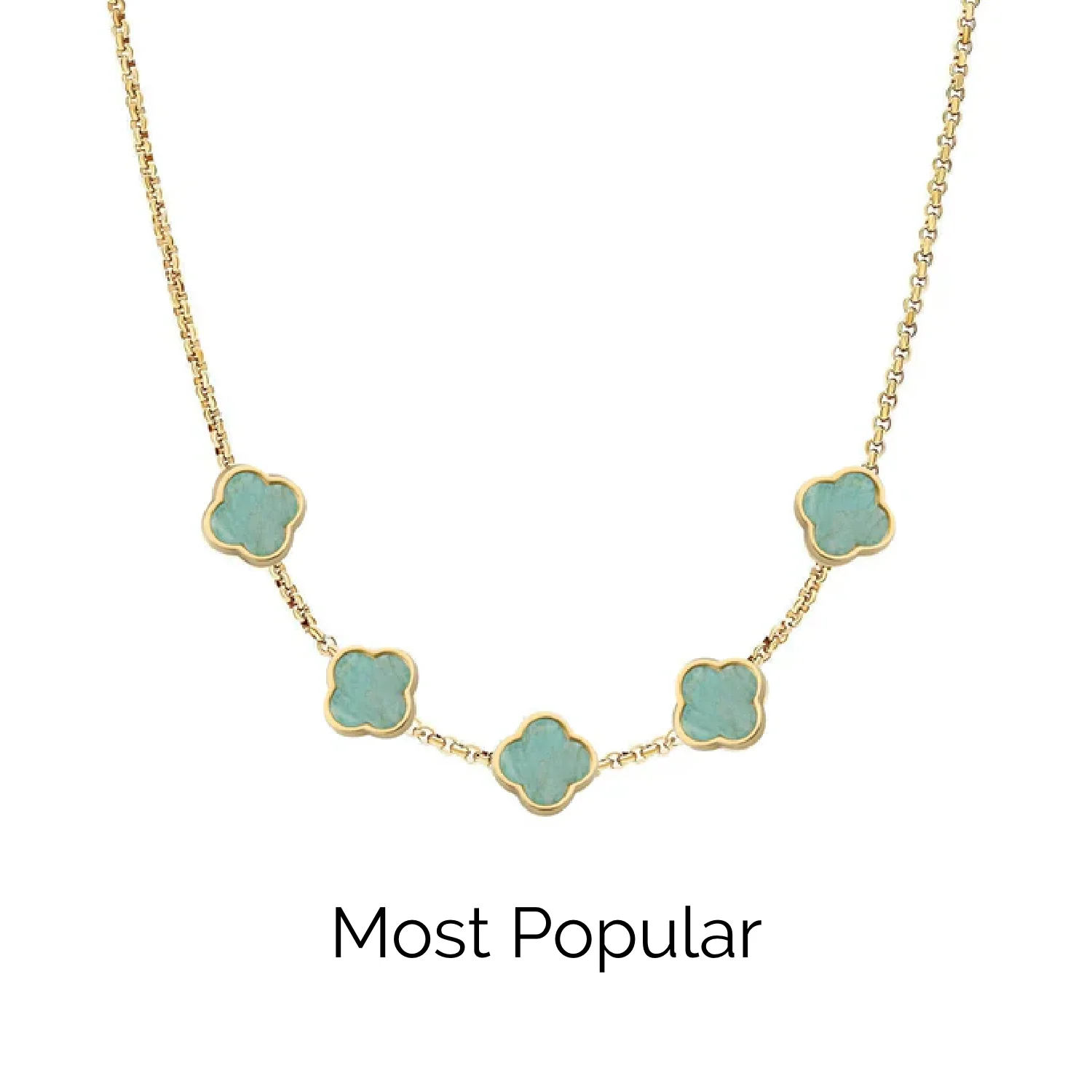 Amazonite Clover Custom Name Necklace (Gold) - Image 19