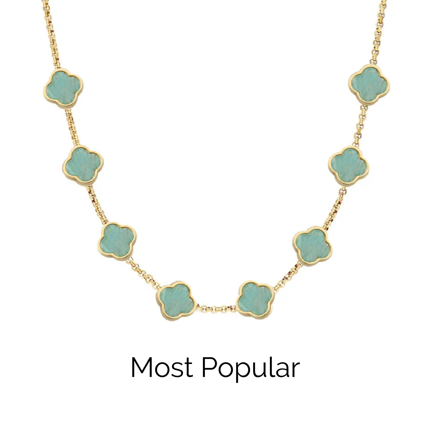 Amazonite Clover Custom Name Necklace (Gold) - Image 21
