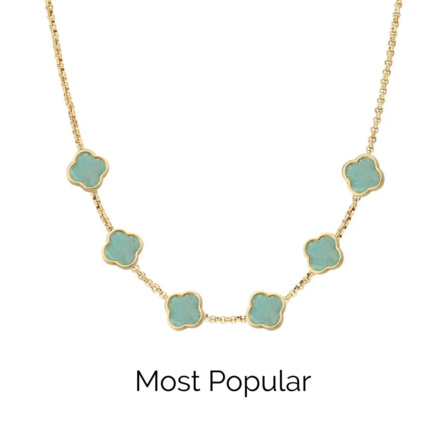 Amazonite Clover Custom Name Necklace (Gold) - Image 23