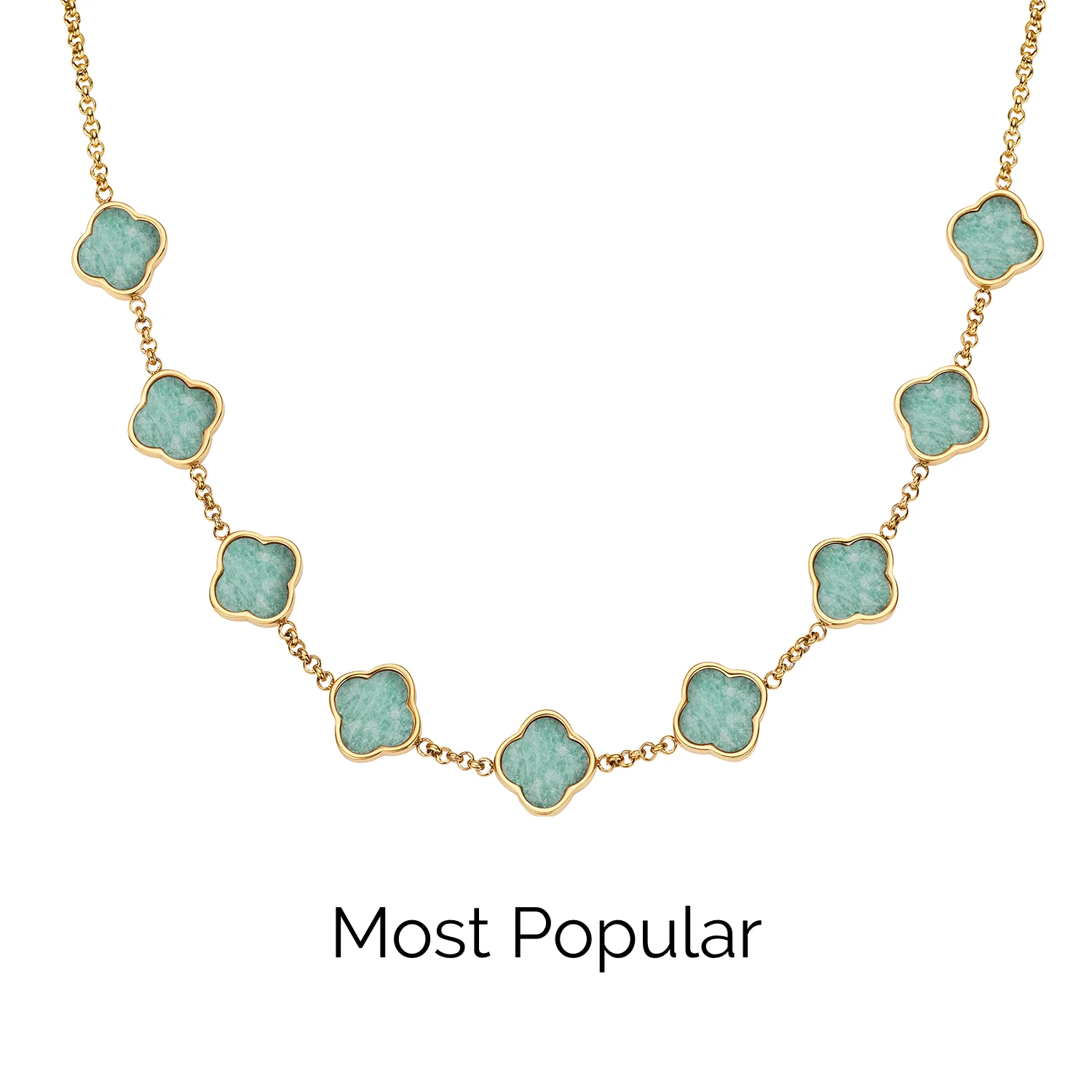 Amazonite Clover Custom Name Necklace (Gold) - Image 24