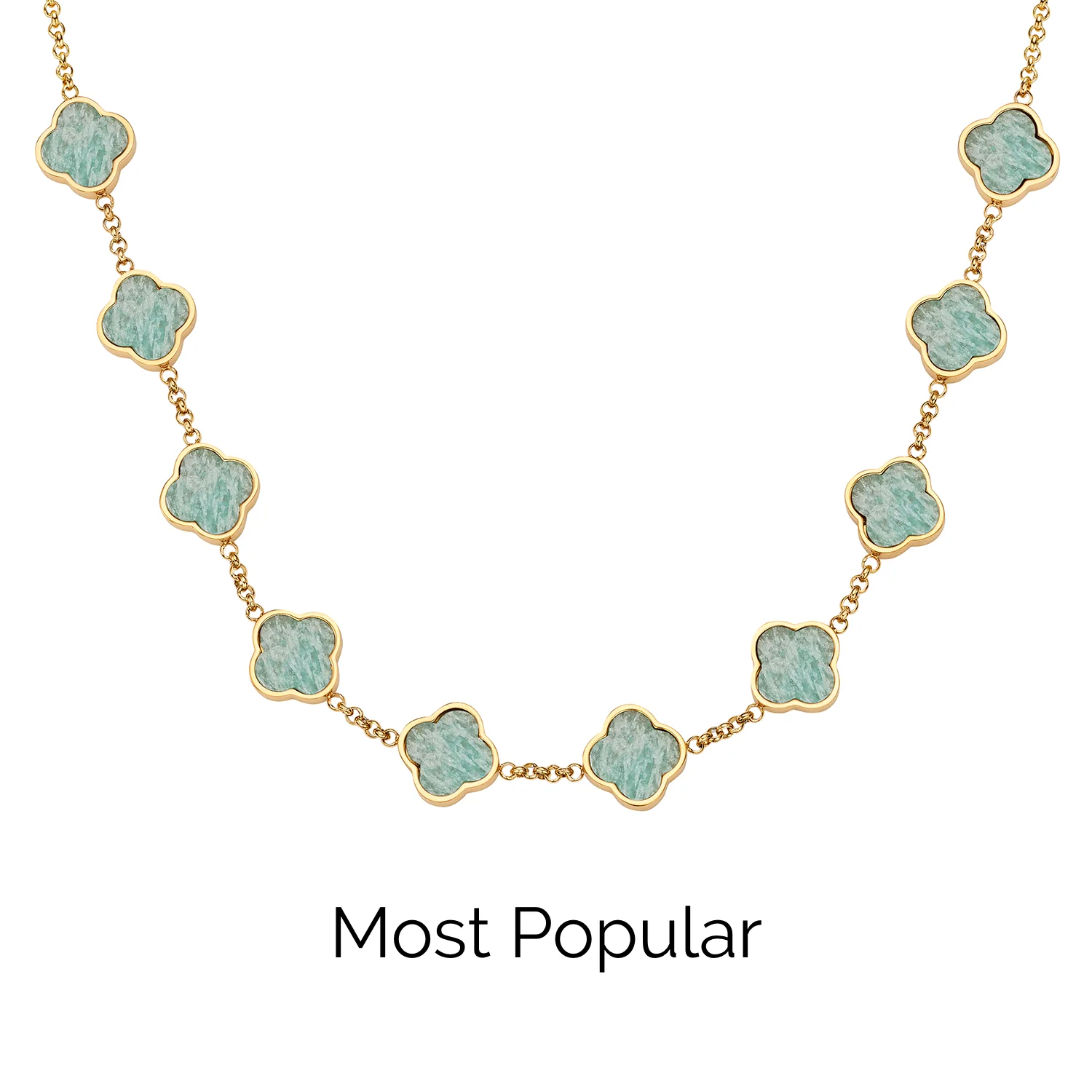 Amazonite Clover Custom Name Necklace (Gold) - Image 25