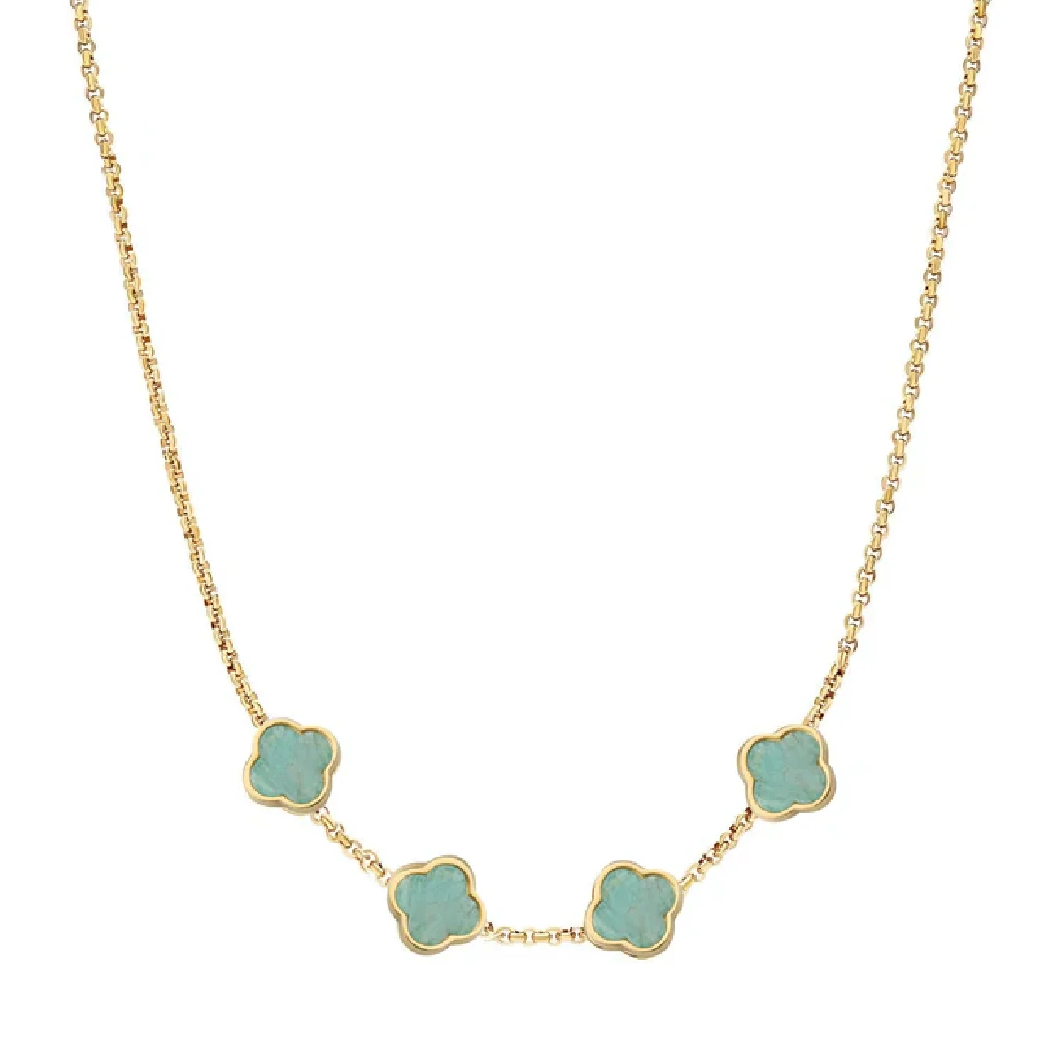 Amazonite Clover Custom Name Necklace (Gold) - Image 28