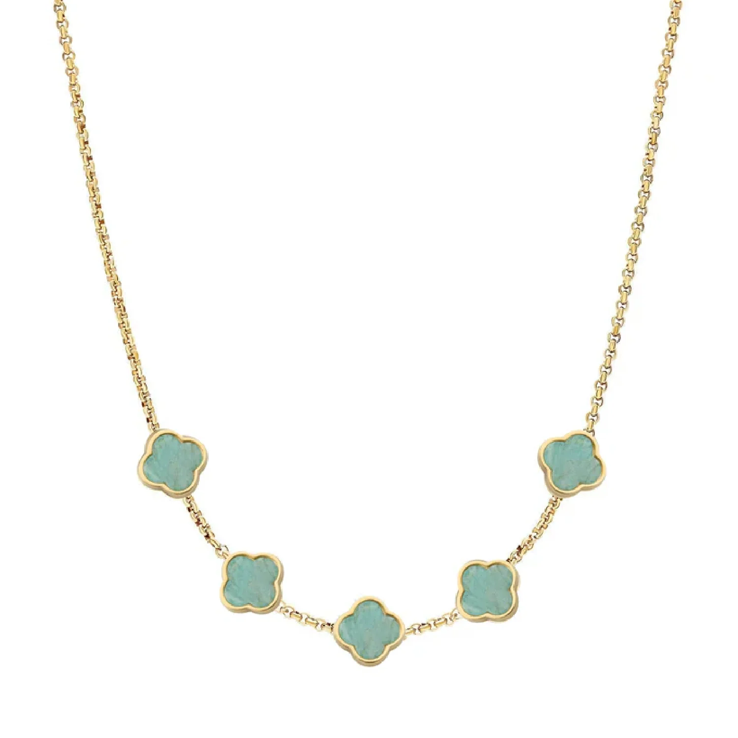 Amazonite Clover Custom Name Necklace (Gold) - Image 29