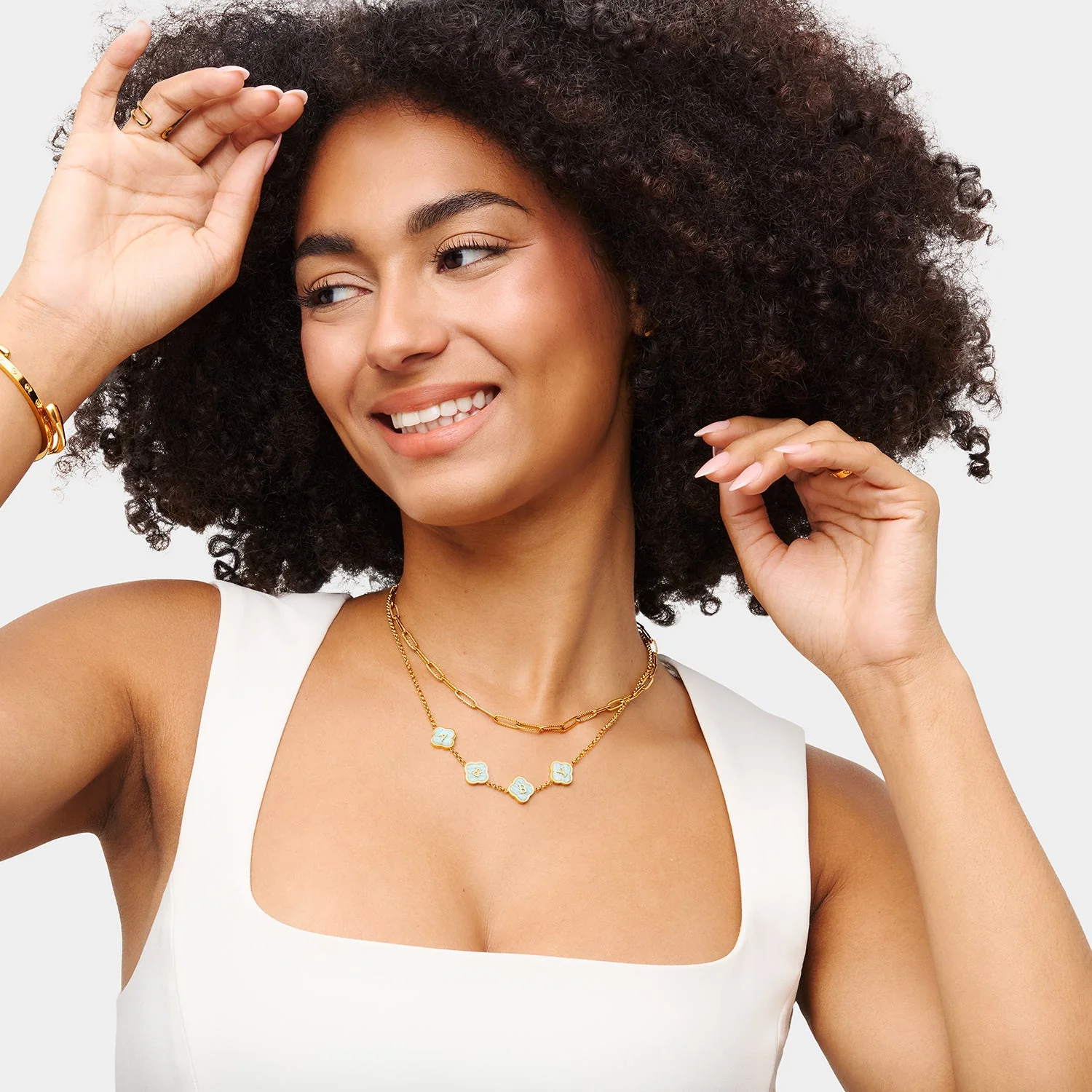 Amazonite Clover Custom Name Necklace (Gold) - Image 3