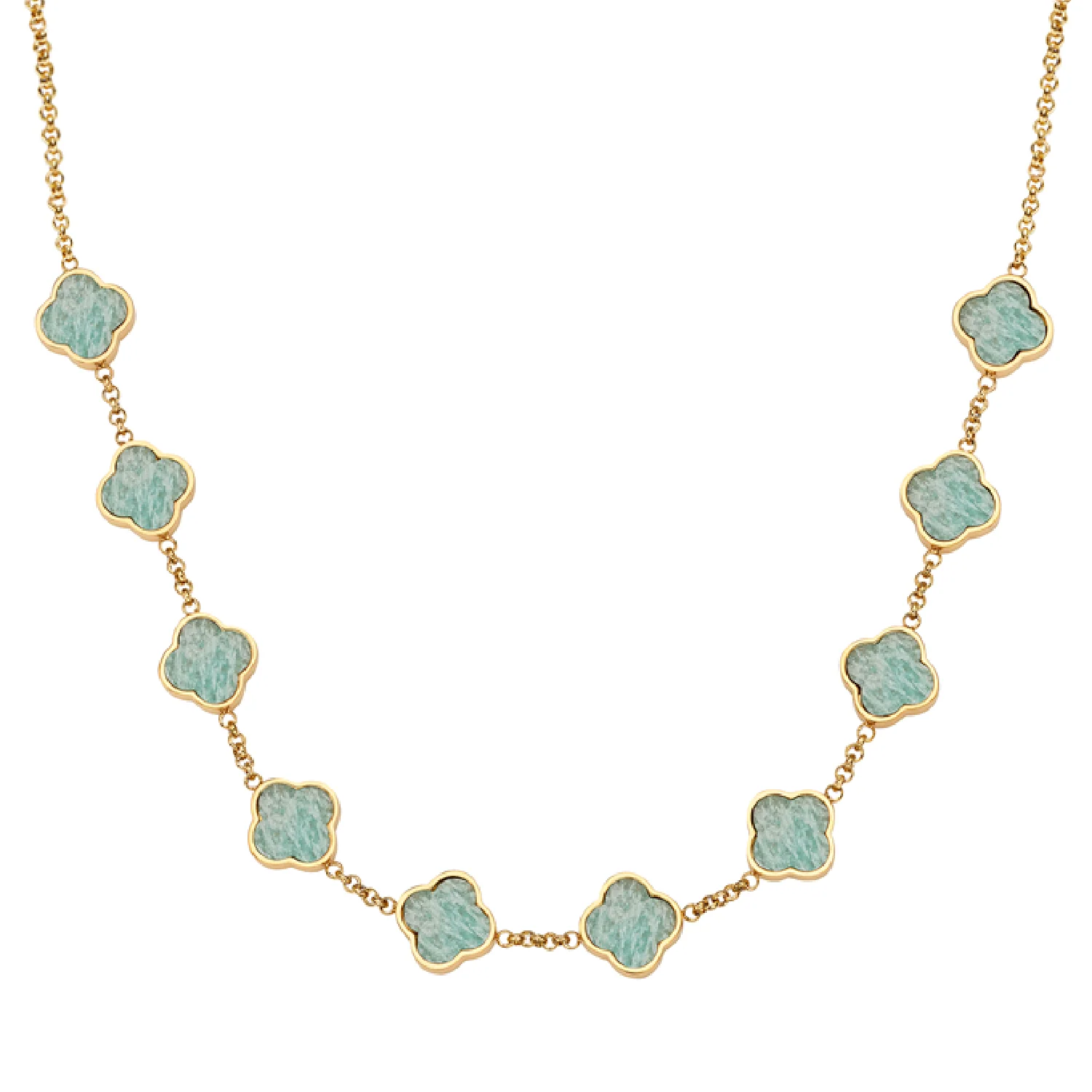 Amazonite Clover Custom Name Necklace (Gold) - Image 34