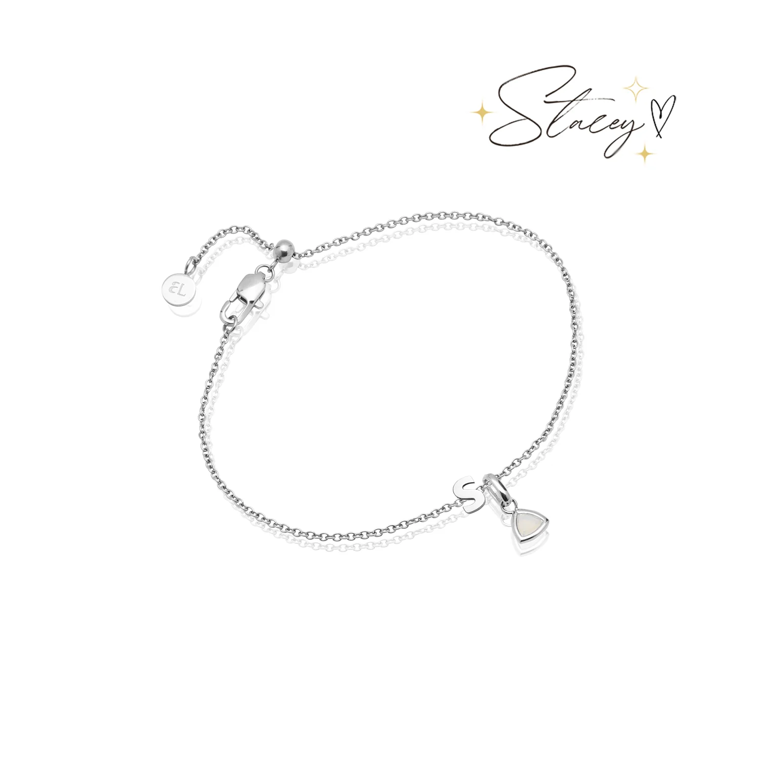 Birthstone & Little Luxe Letter Bracelet (Silver) - Image 4