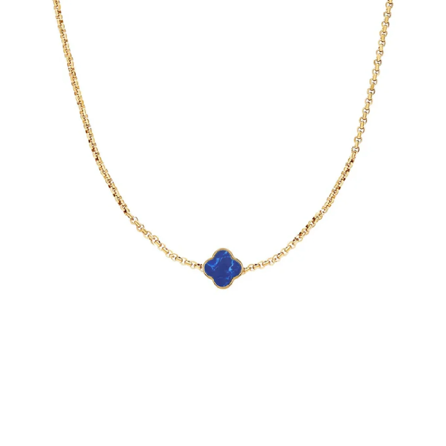 Blue Lace Agate Clover Custom Name Necklace (Gold) - Image 10