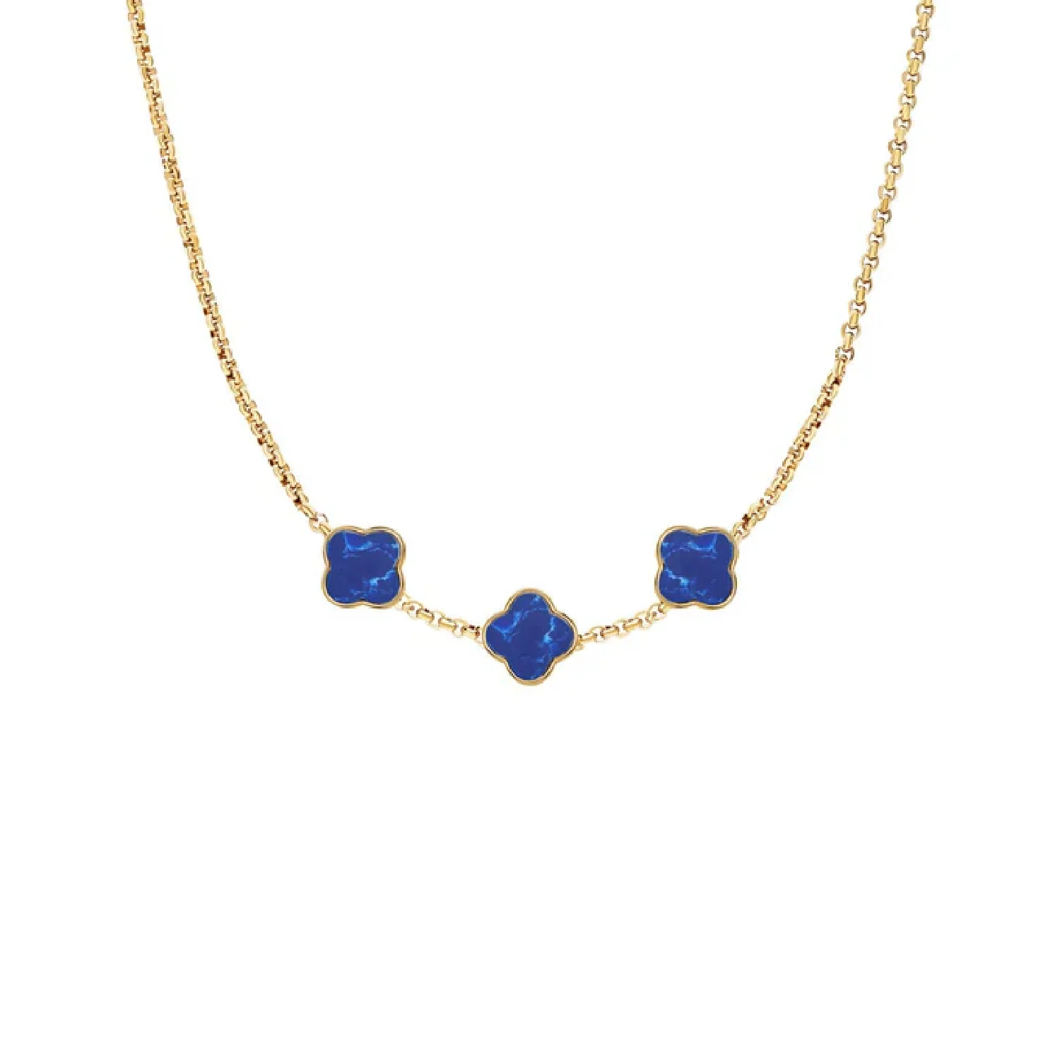 Blue Lace Agate Clover Custom Name Necklace (Gold) - Image 12