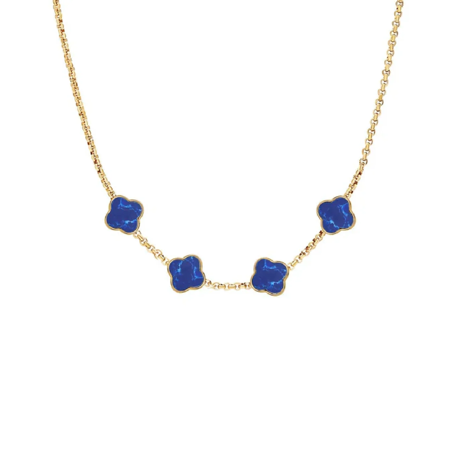 Blue Lace Agate Clover Custom Name Necklace (Gold) - Image 13