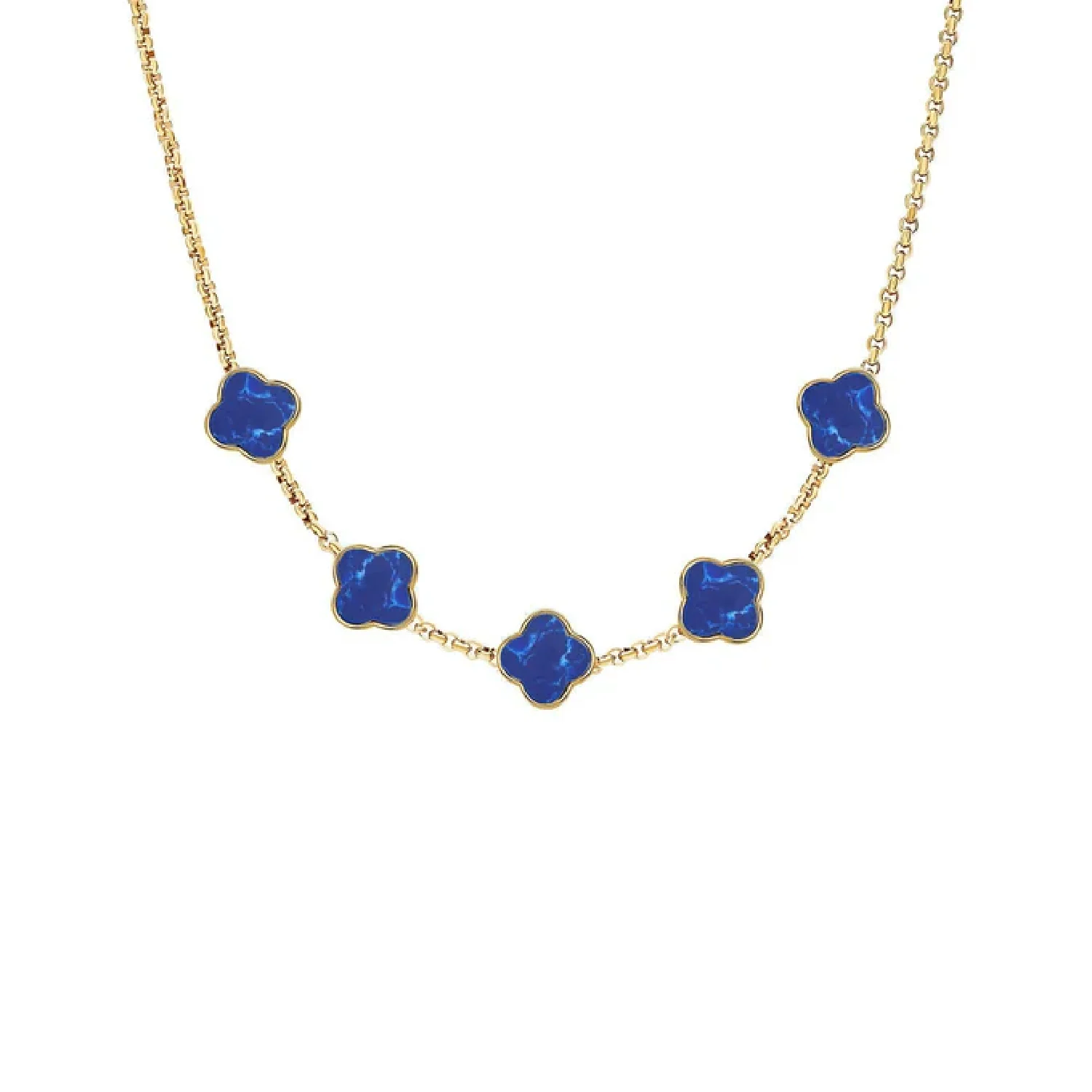 Blue Lace Agate Clover Custom Name Necklace (Gold) - Image 14