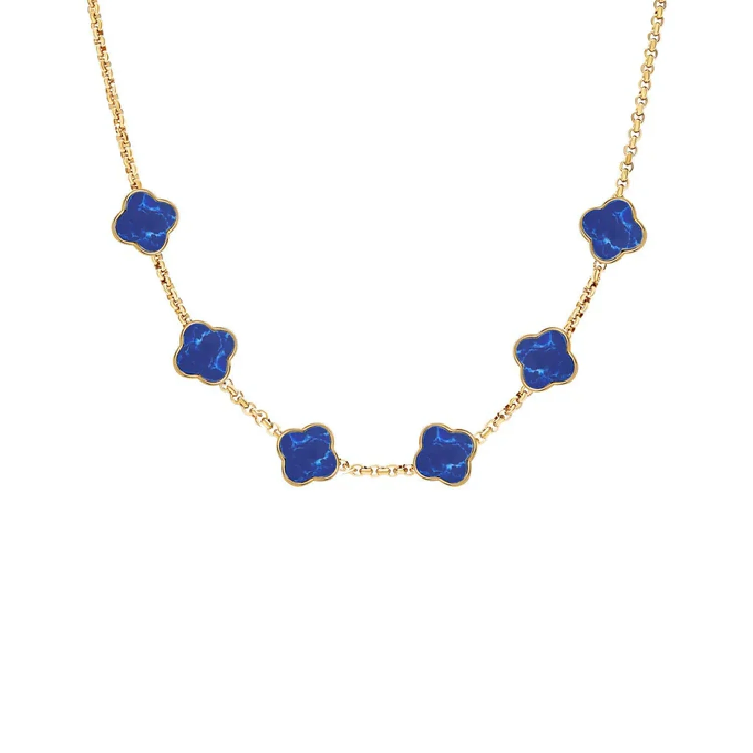 Blue Lace Agate Clover Custom Name Necklace (Gold) - Image 15