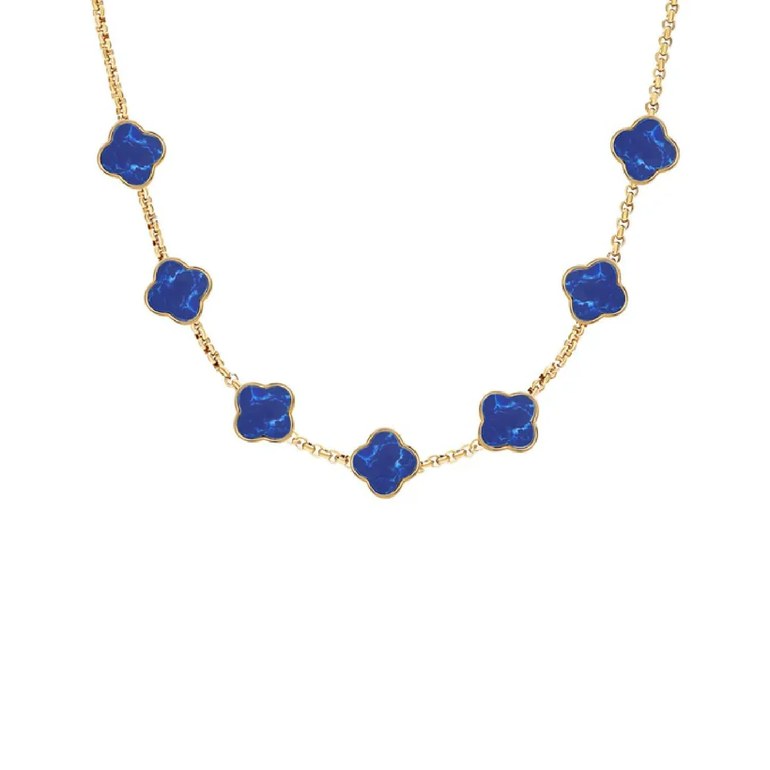 Blue Lace Agate Clover Custom Name Necklace (Gold) - Image 16