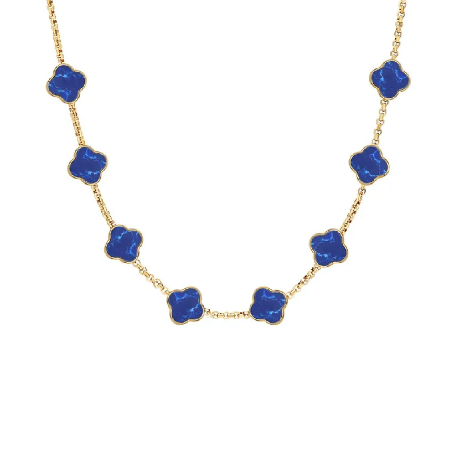 Blue Lace Agate Clover Custom Name Necklace (Gold) - Image 17