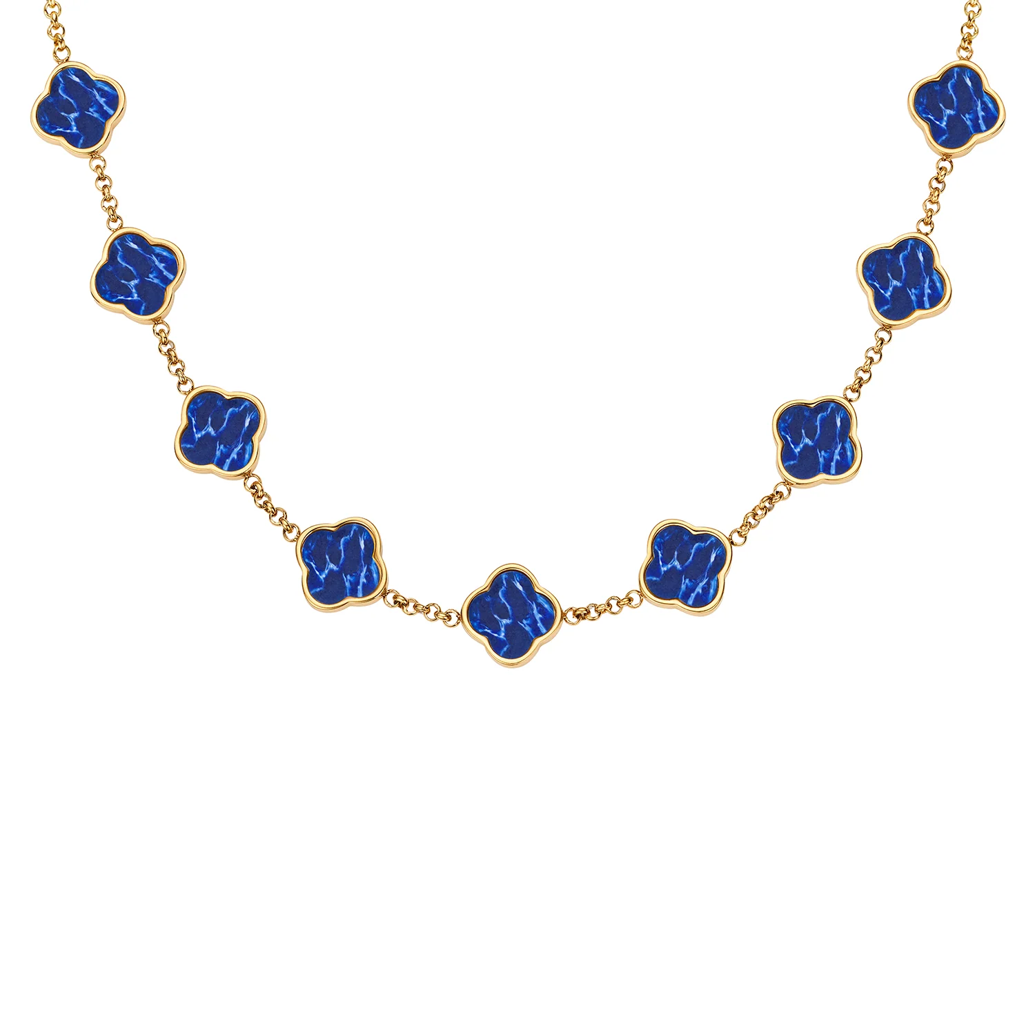 Blue Lace Agate Clover Custom Name Necklace (Gold) - Image 18