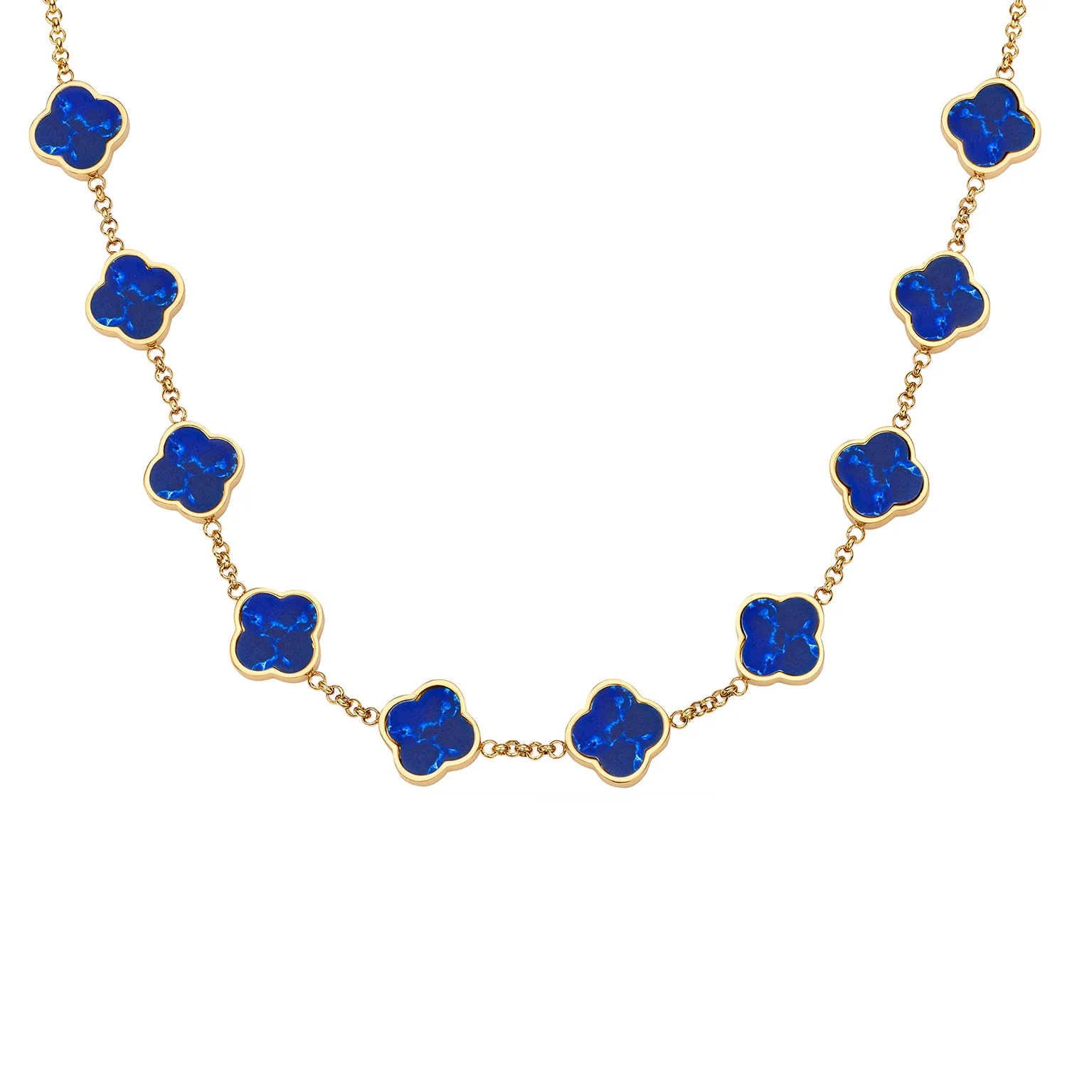 Blue Lace Agate Clover Custom Name Necklace (Gold) - Image 19