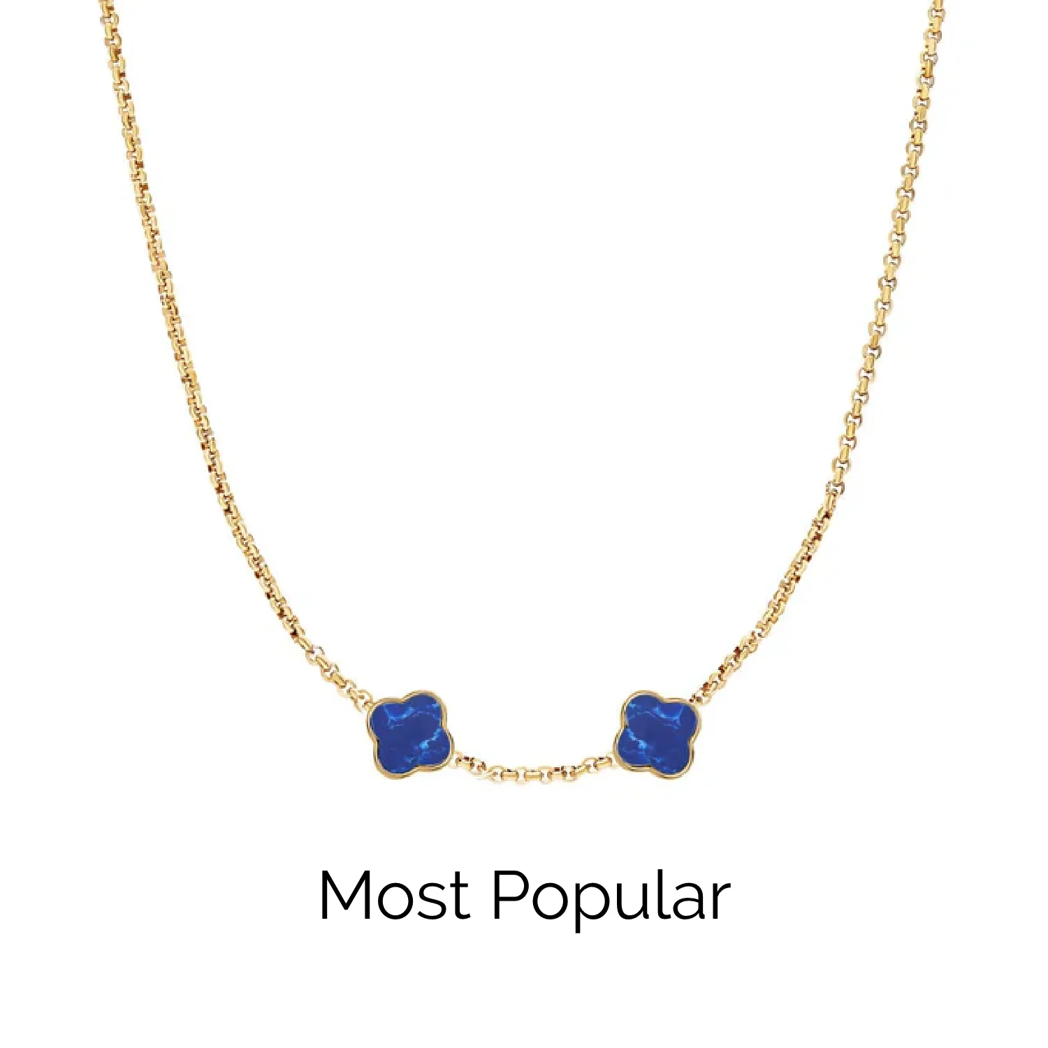 Blue Lace Agate Clover Custom Name Necklace (Gold) - Image 20