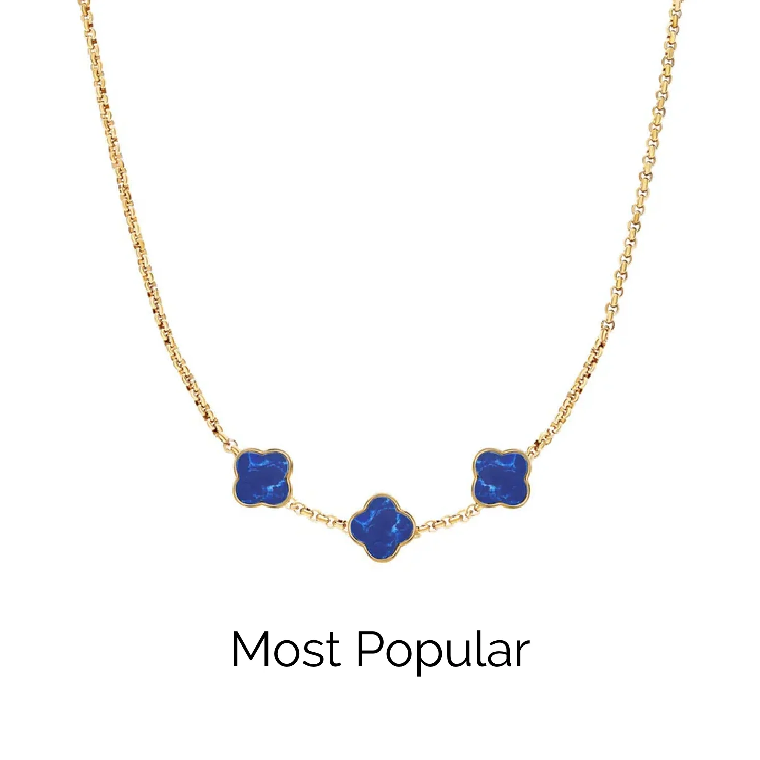 Blue Lace Agate Clover Custom Name Necklace (Gold) - Image 21