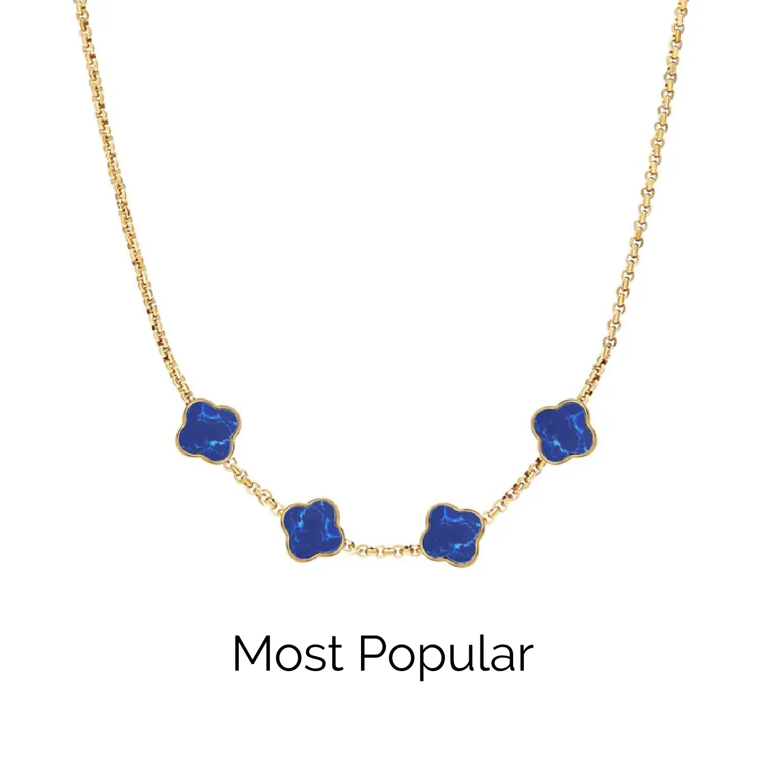 Blue Lace Agate Clover Custom Name Necklace (Gold) - Image 22