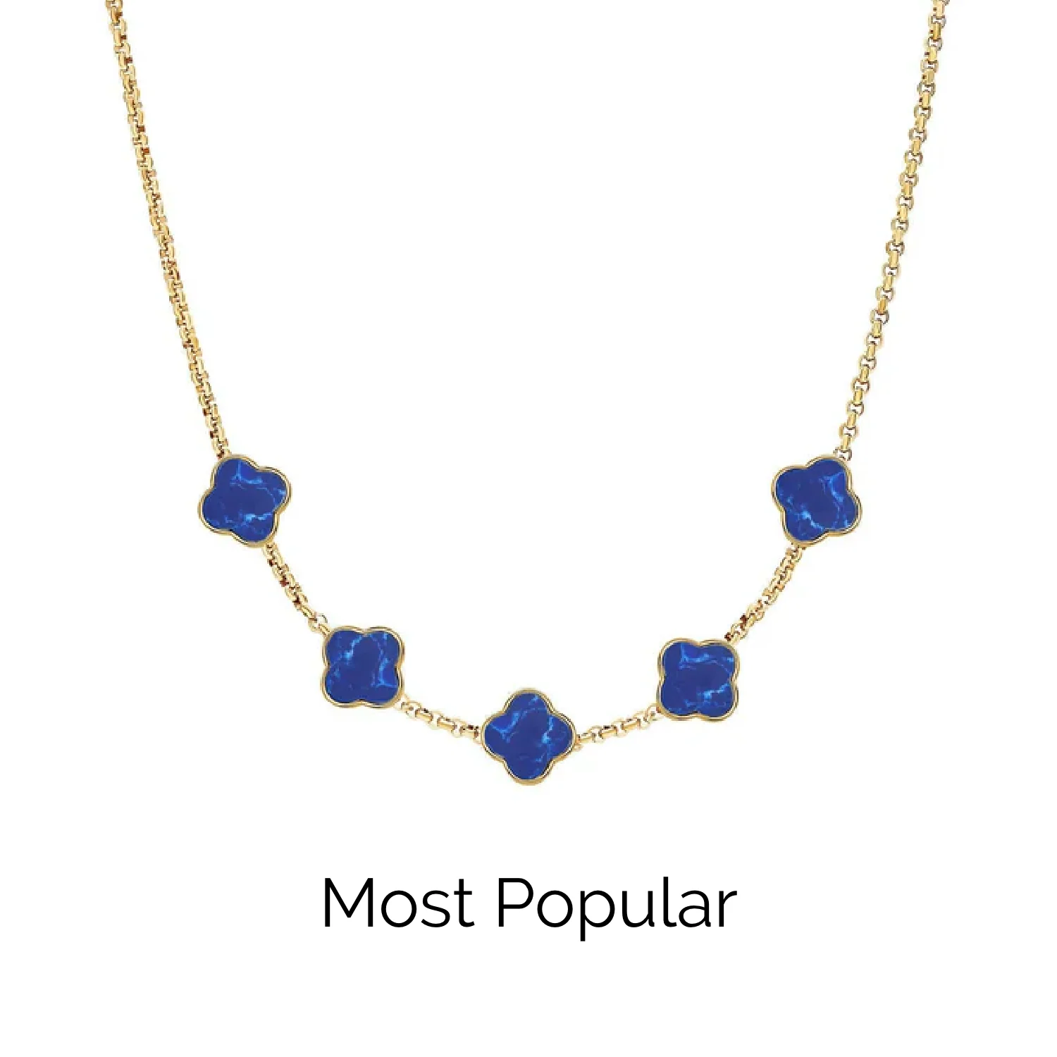 Blue Lace Agate Clover Custom Name Necklace (Gold) - Image 23