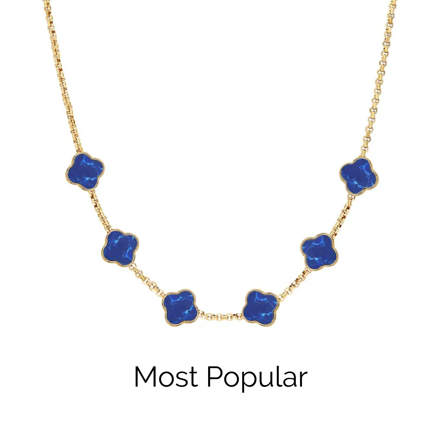 Blue Lace Agate Clover Custom Name Necklace (Gold) - Image 24