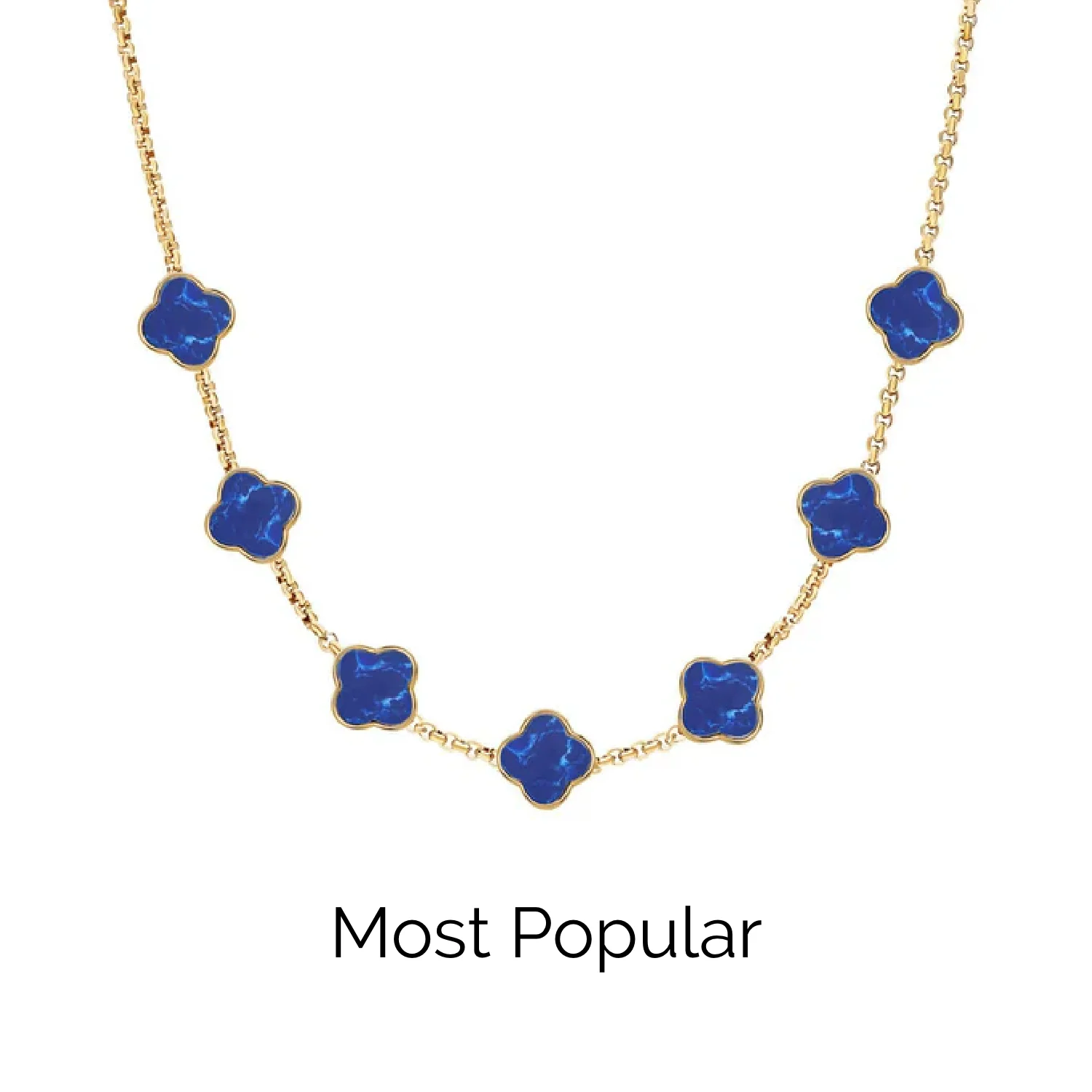 Blue Lace Agate Clover Custom Name Necklace (Gold) - Image 25