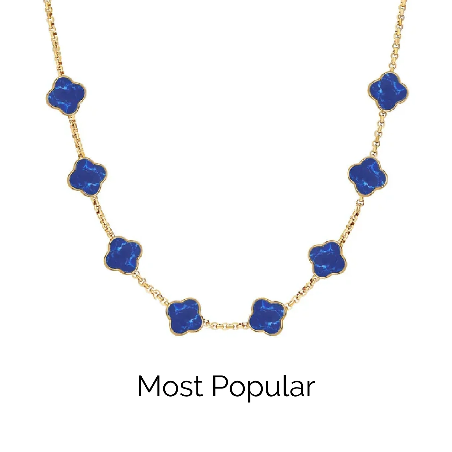 Blue Lace Agate Clover Custom Name Necklace (Gold) - Image 26