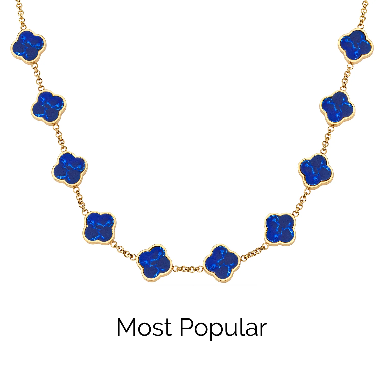 Blue Lace Agate Clover Custom Name Necklace (Gold) - Image 28