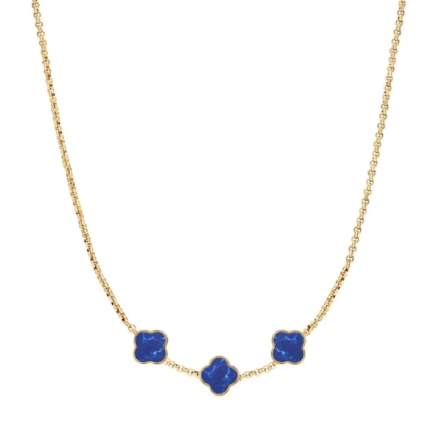 Blue Lace Agate Clover Custom Name Necklace (Gold) - Image 32