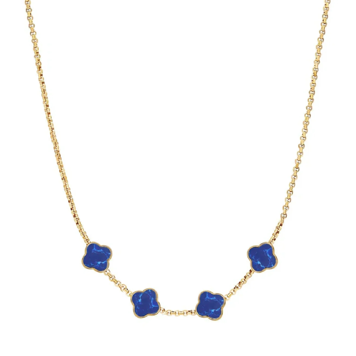 Blue Lace Agate Clover Custom Name Necklace (Gold) - Image 33