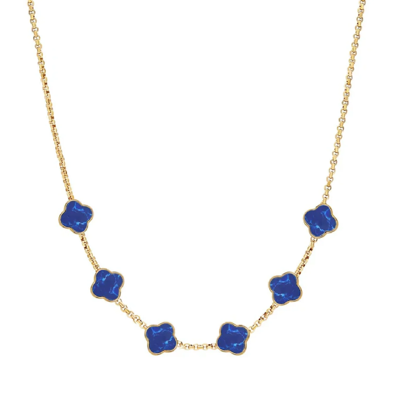 Blue Lace Agate Clover Custom Name Necklace (Gold) - Image 35