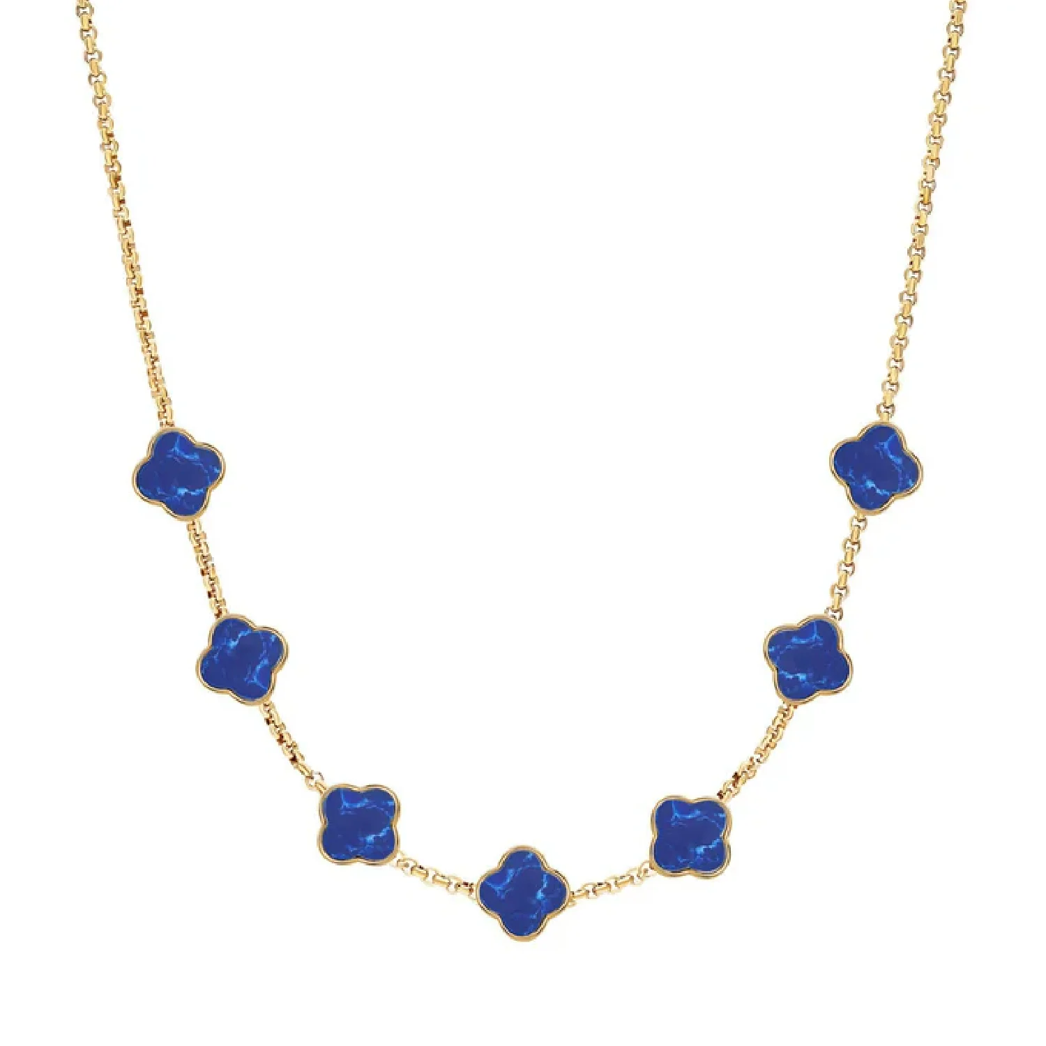 Blue Lace Agate Clover Custom Name Necklace (Gold) - Image 36