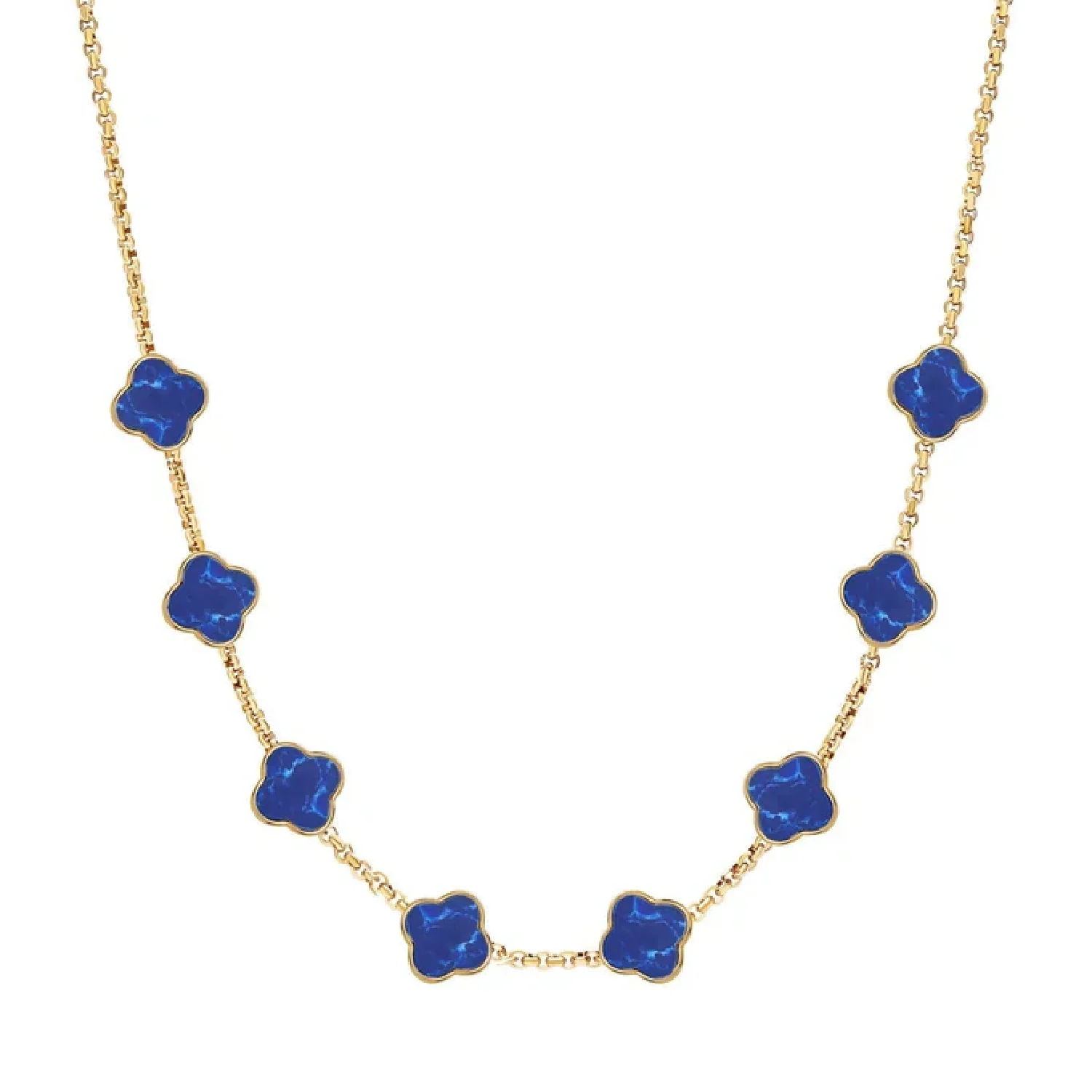 Blue Lace Agate Clover Custom Name Necklace (Gold) - Image 37