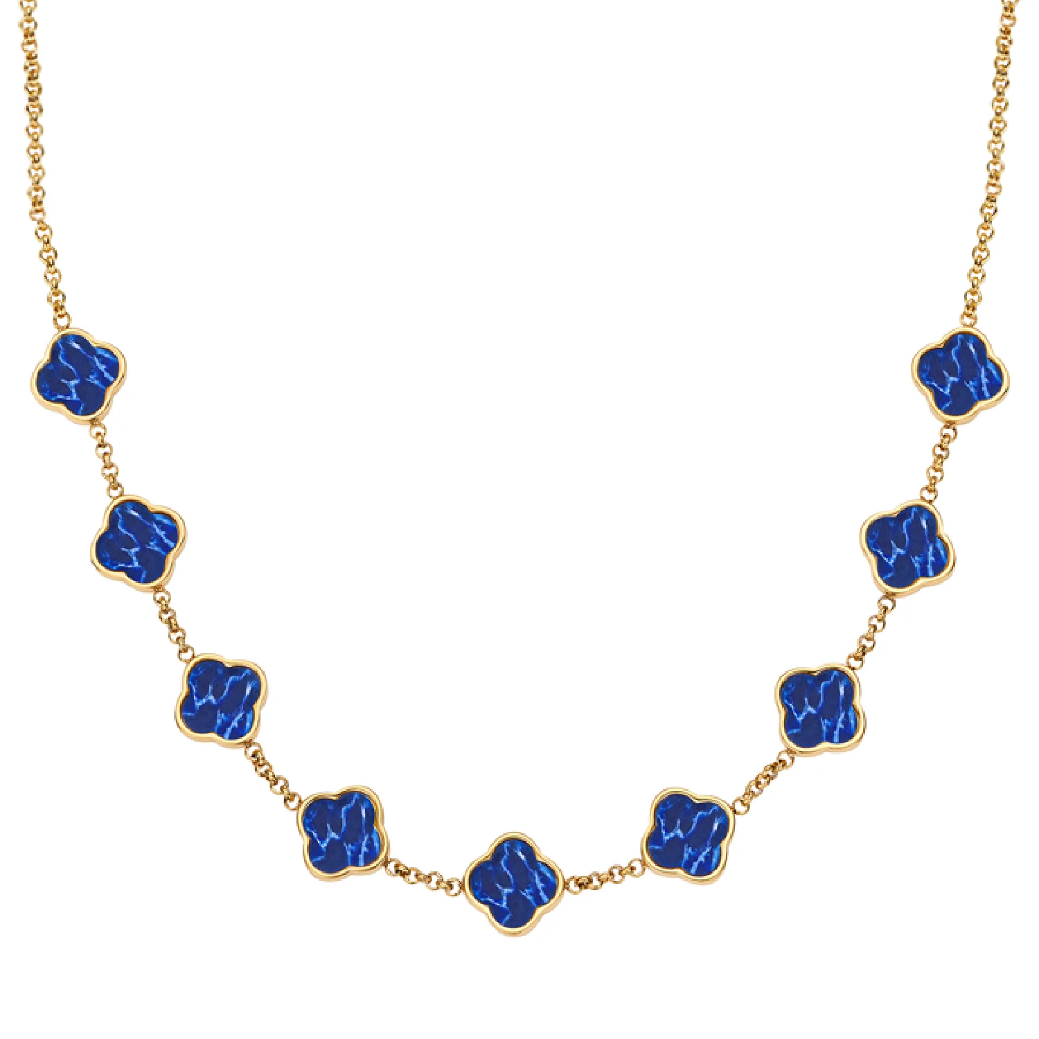 Blue Lace Agate Clover Custom Name Necklace (Gold) - Image 38