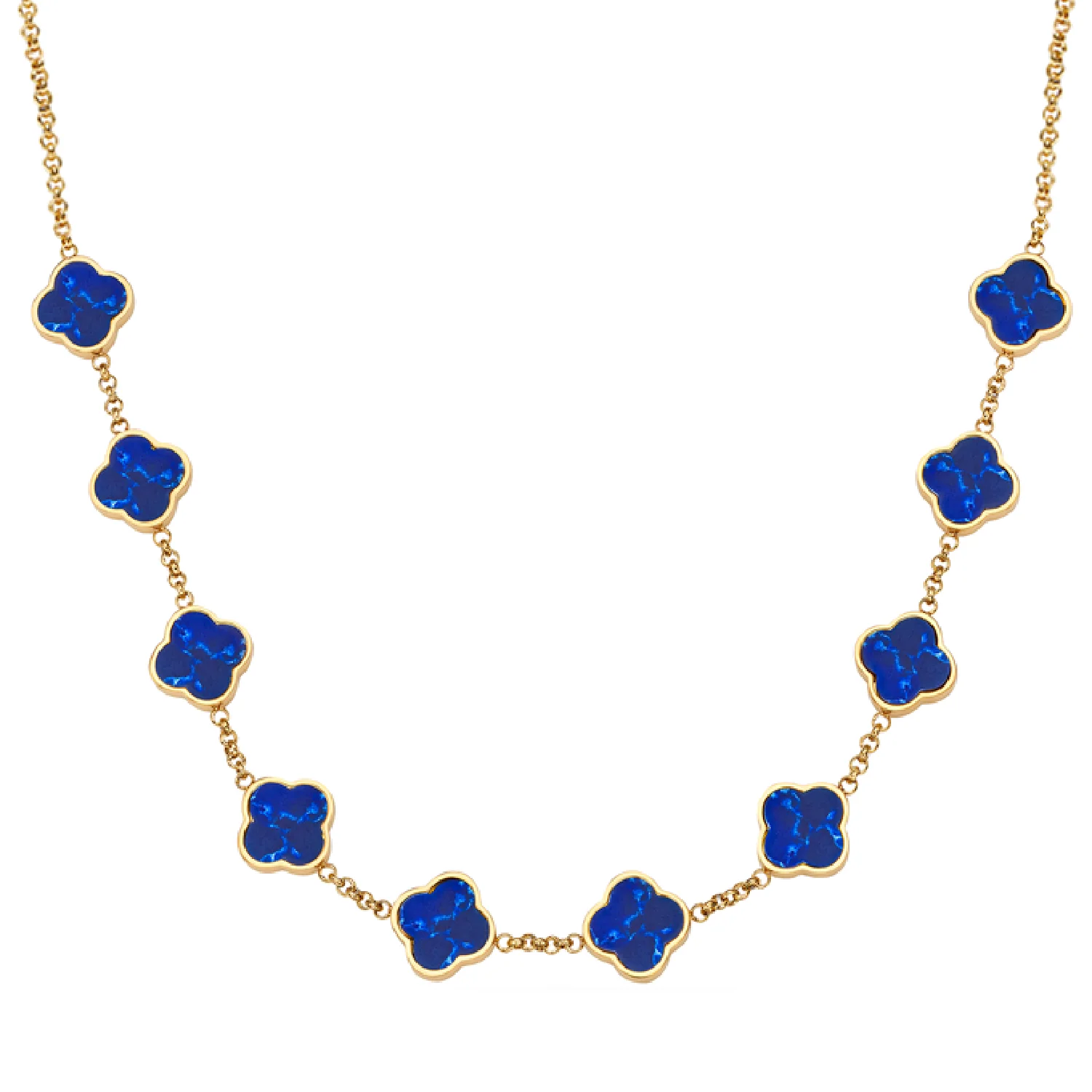 Blue Lace Agate Clover Custom Name Necklace (Gold) - Image 39