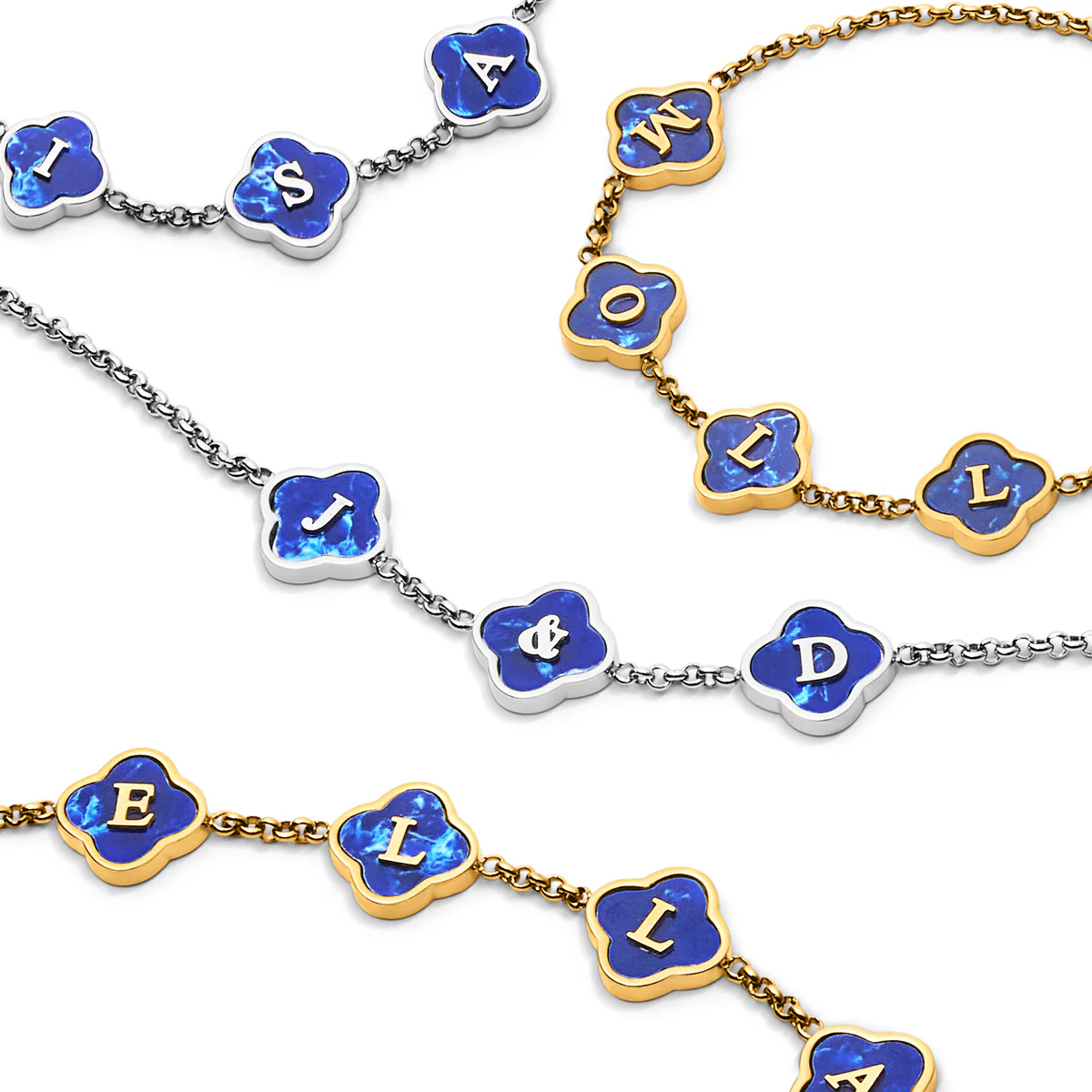 Blue Lace Agate Clover Custom Name Necklace (Gold) - Image 8