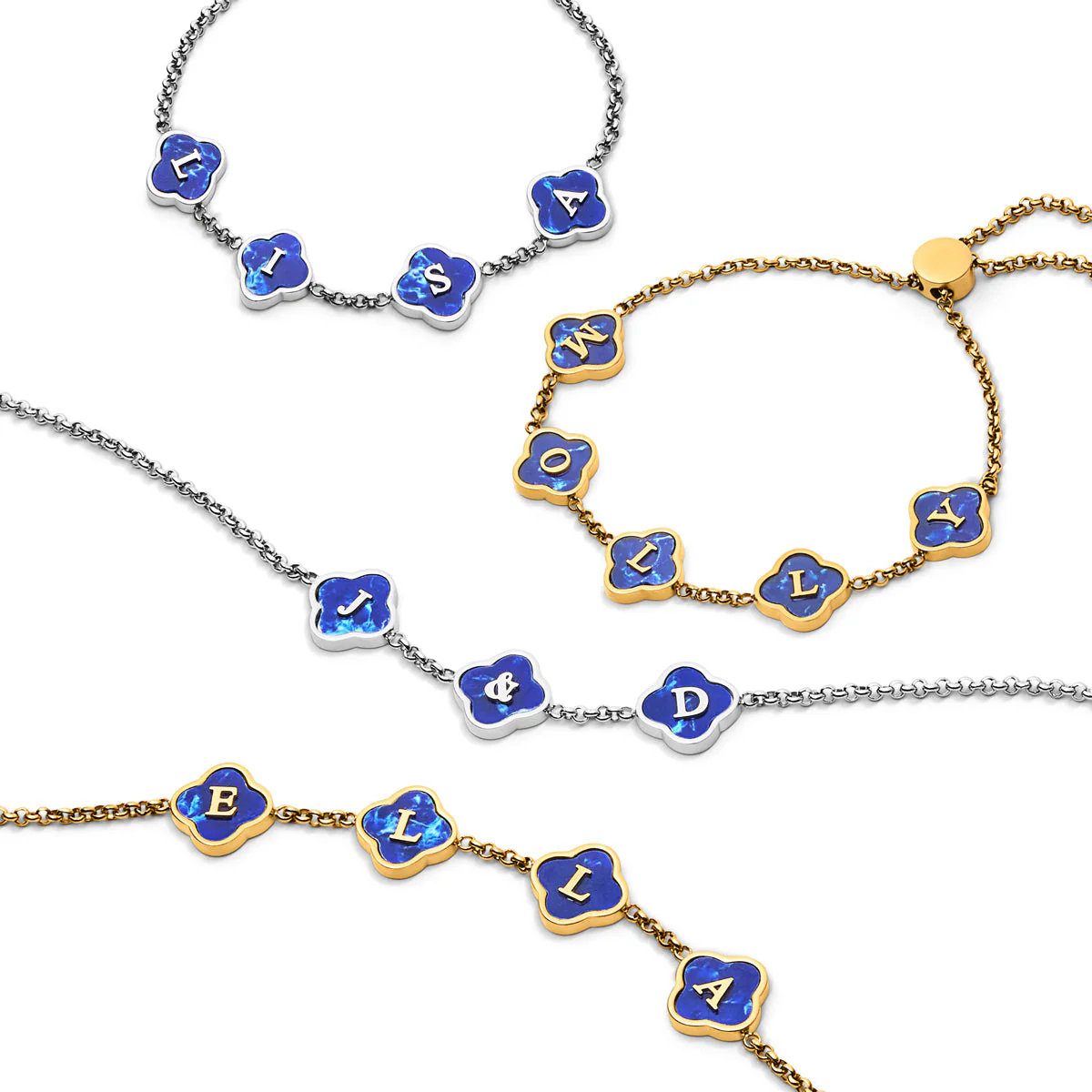 Blue Lace Agate Clover Custom Name Necklace (Gold) - Image 9