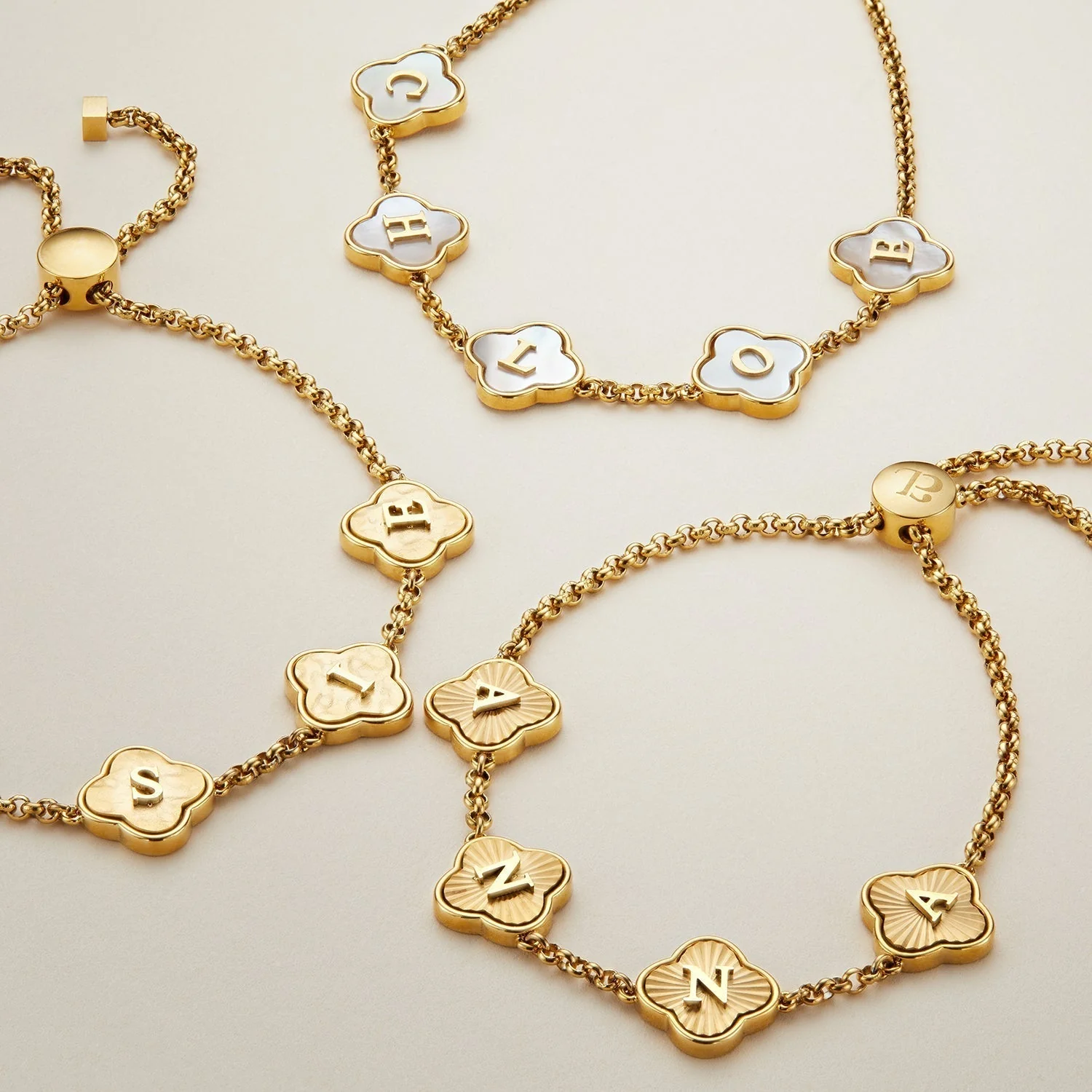 Clover Custom Name Bracelet (Gold) - Image 30