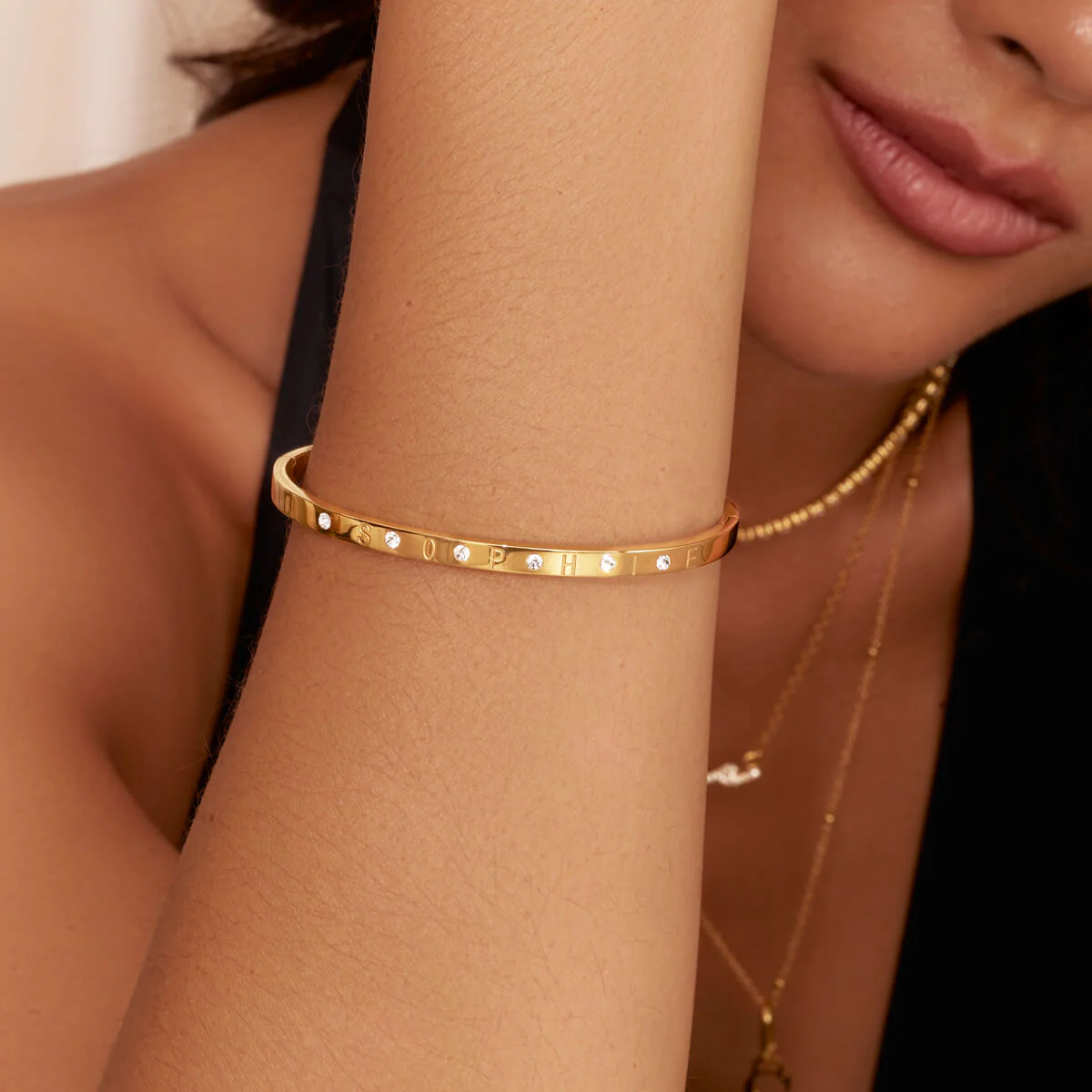 Custom Crystal Name Bangle (Gold) - Image 3