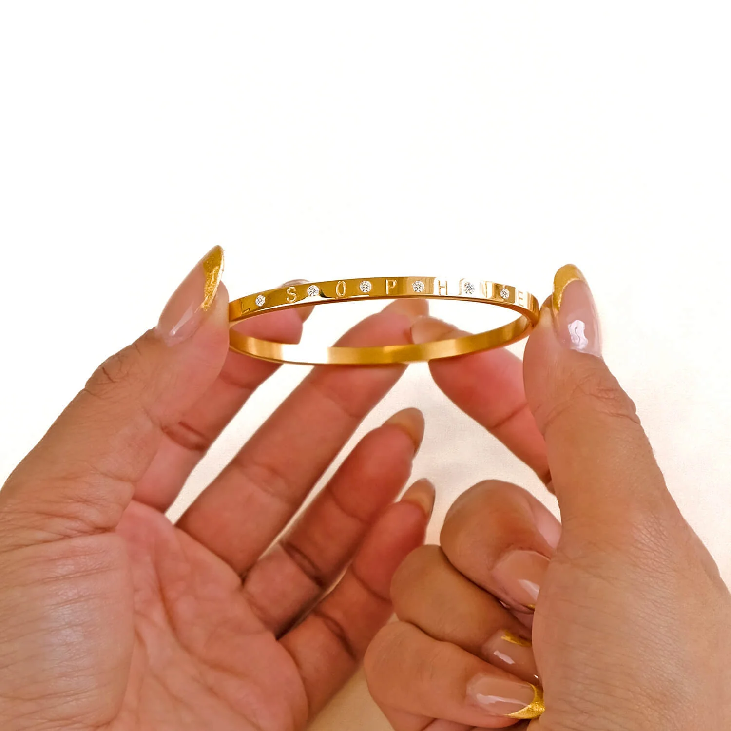 Custom Crystal Name Bangle (Gold) - Image 4