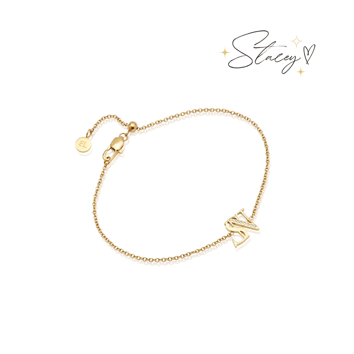 Double Initial Crystal Bracelet (Gold) - Image 13