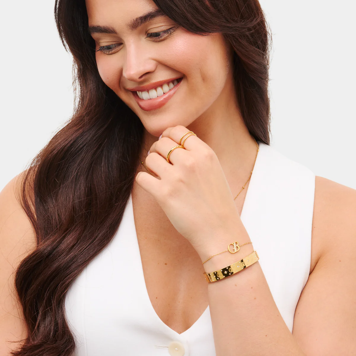 Double Initial Crystal Bracelet (Gold) - Image 3