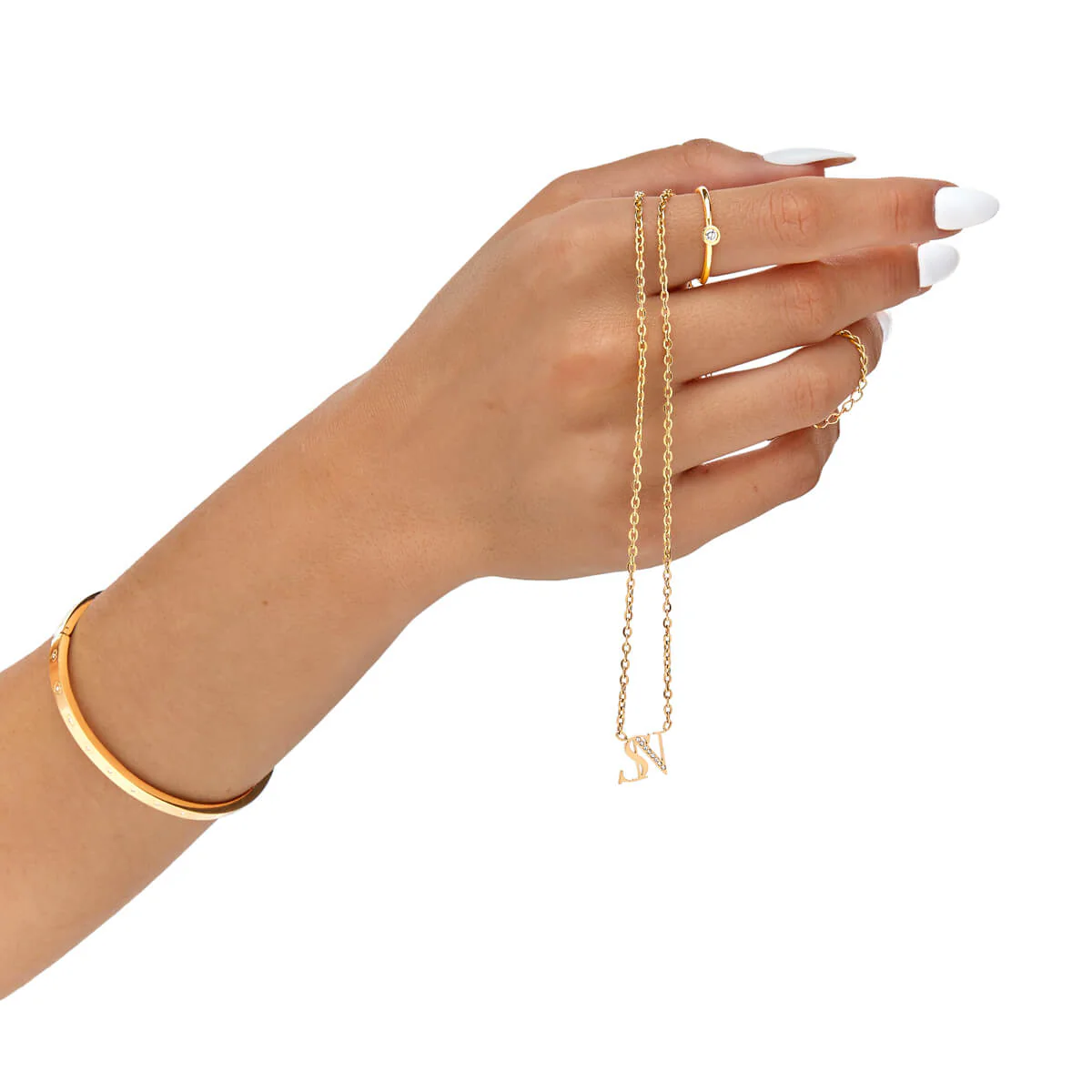 Double Initial Crystal Necklace (Gold) - Image 5