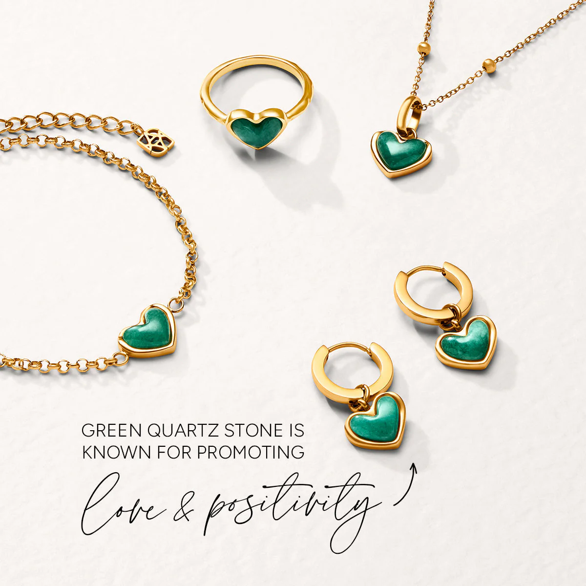 Green Quartz Heart Pendant (Gold) - Image 6
