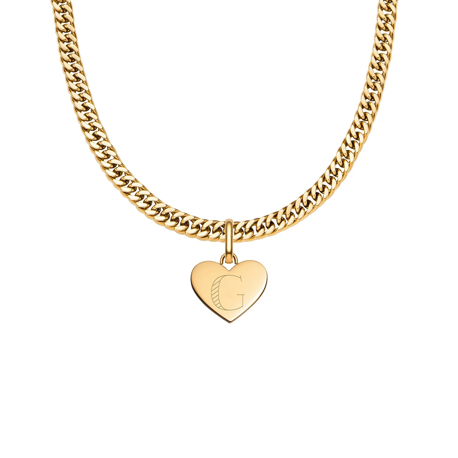 Heart Curb Chain Necklace (Gold) - Image 12
