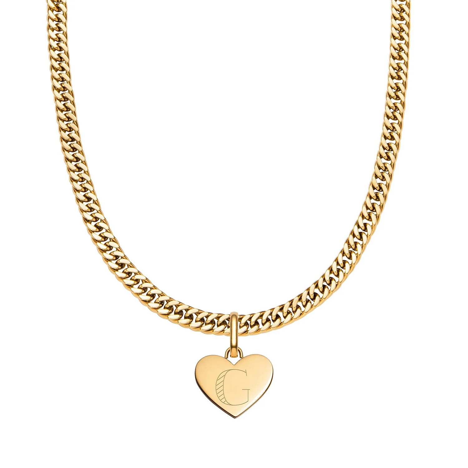Heart Curb Chain Necklace (Gold) - Image 13